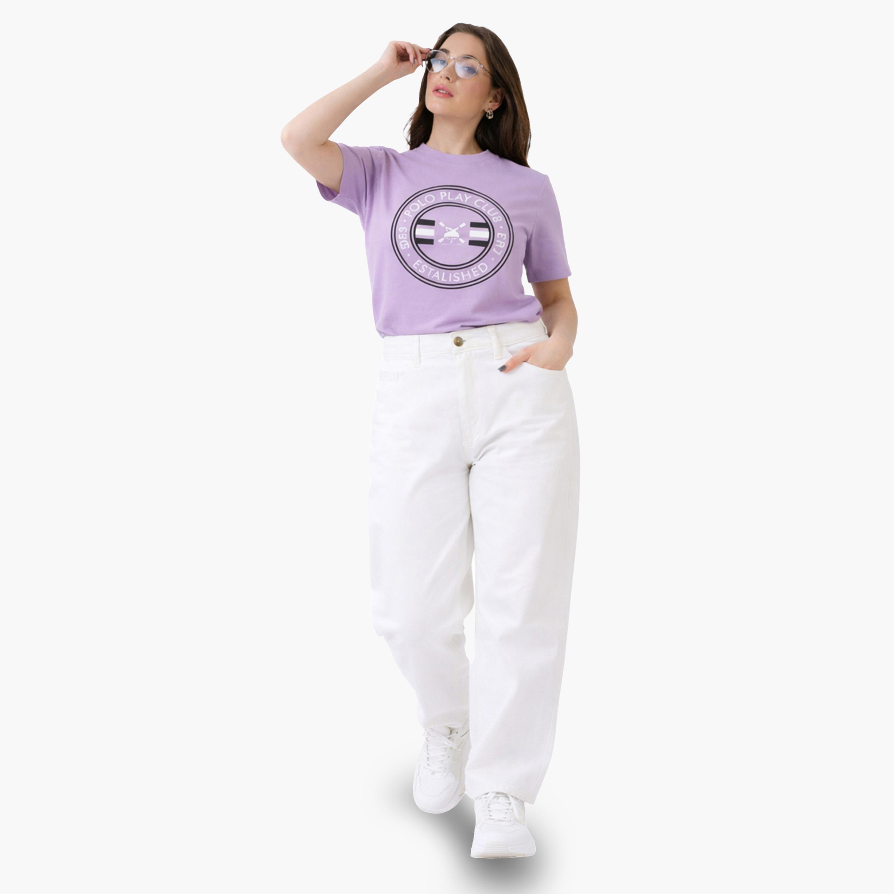 تيشيرت بياقة دائرية وشعار جرافيك-women-clothing-tshirts-image-2