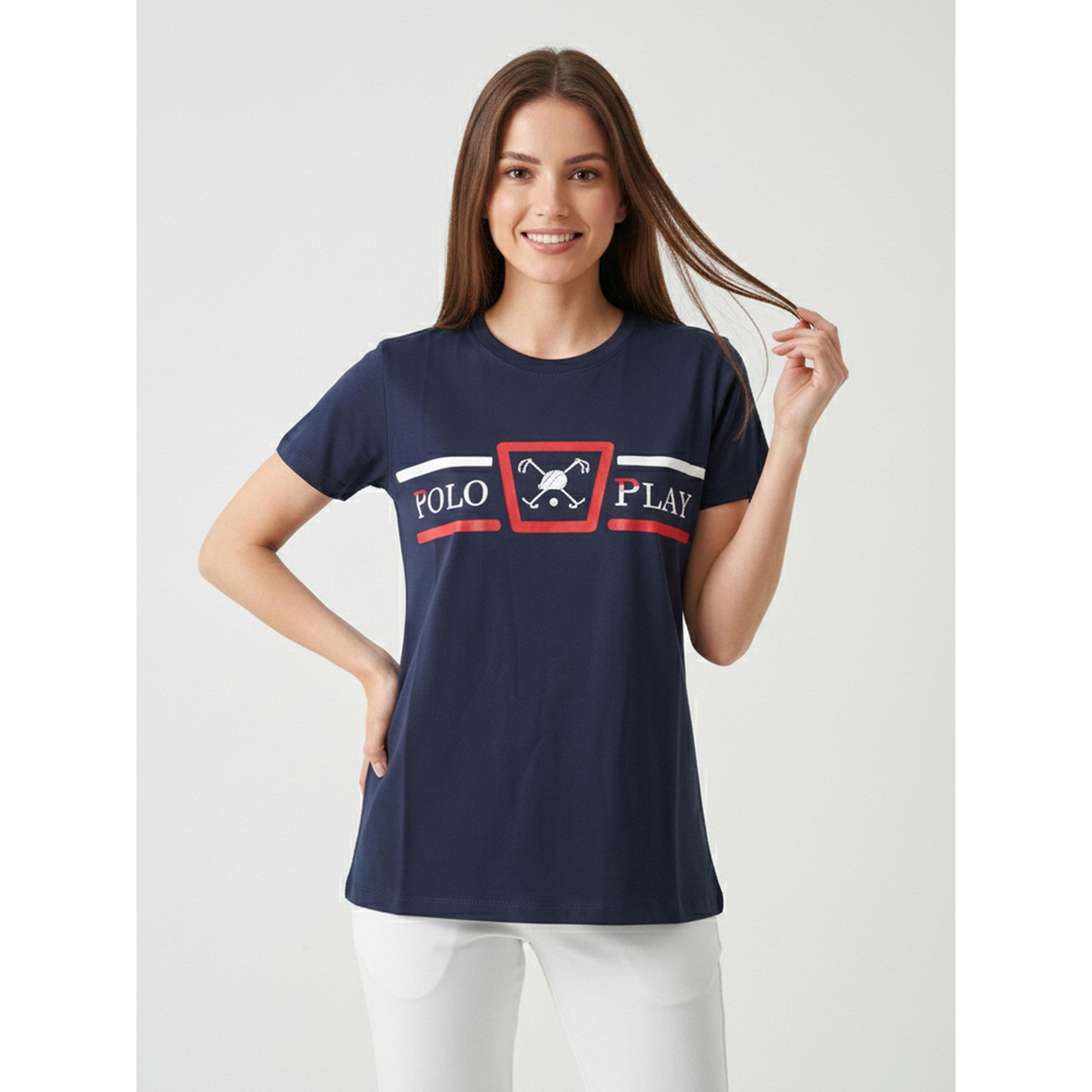 Polo Play X Styli Navy Blue Logo Print Crew Neck T-Shirt-women-clothing-tshirts-image-1