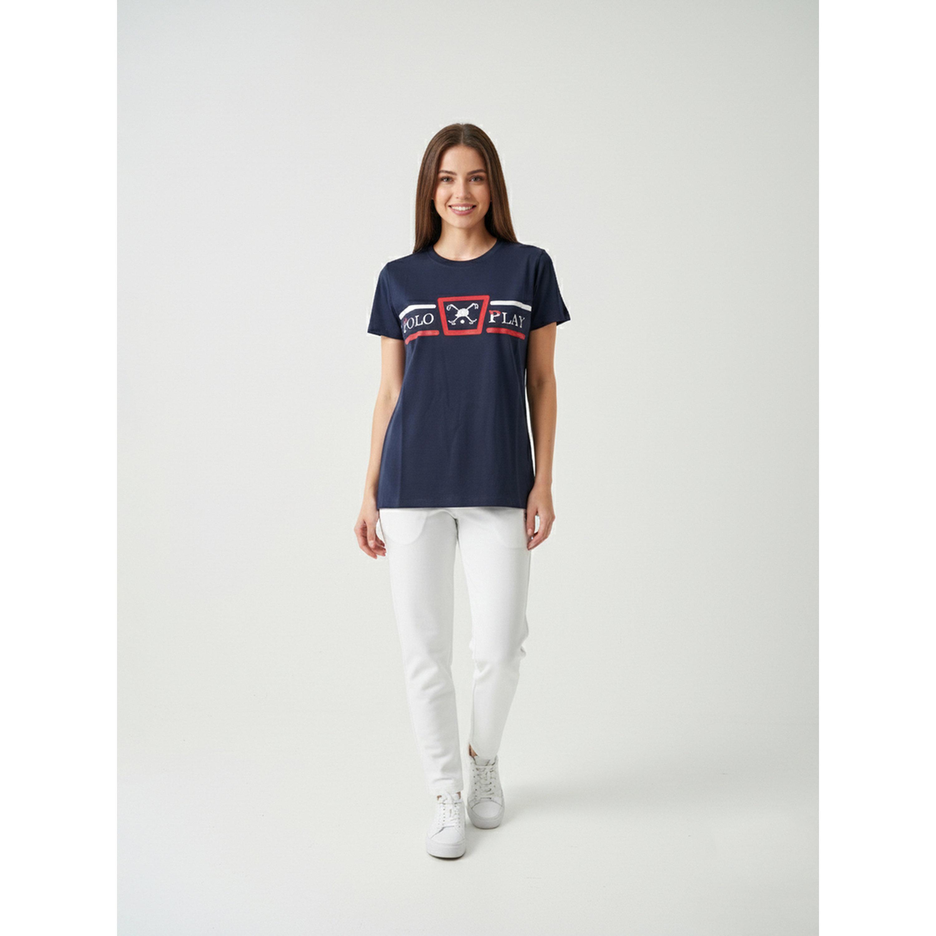Polo Play X Styli Navy Blue Logo Print Crew Neck T-Shirt-women-clothing-tshirts-image-2