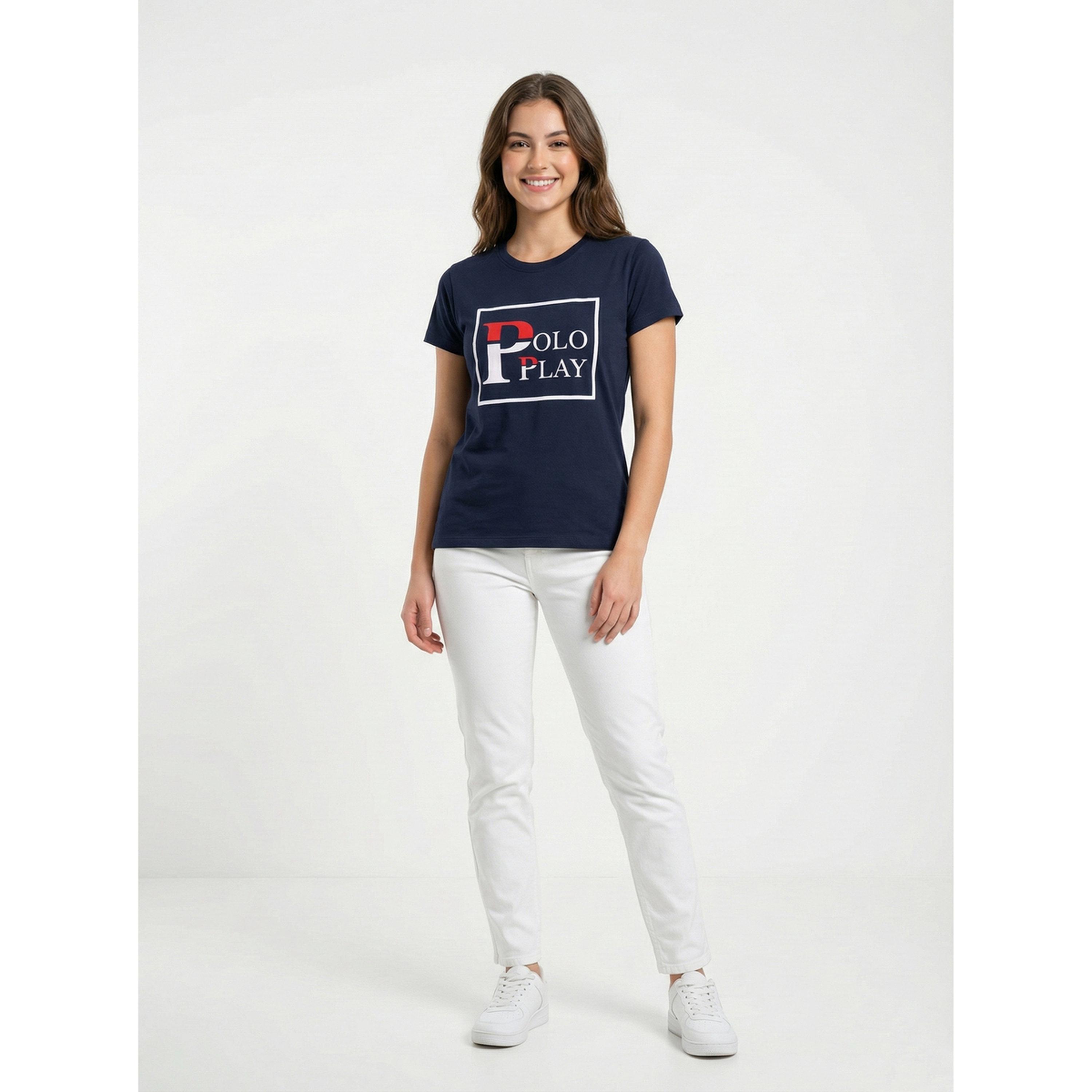 تيشيرت بياقة دائرية وطبعة شعار-women-clothing-tshirts-image-2