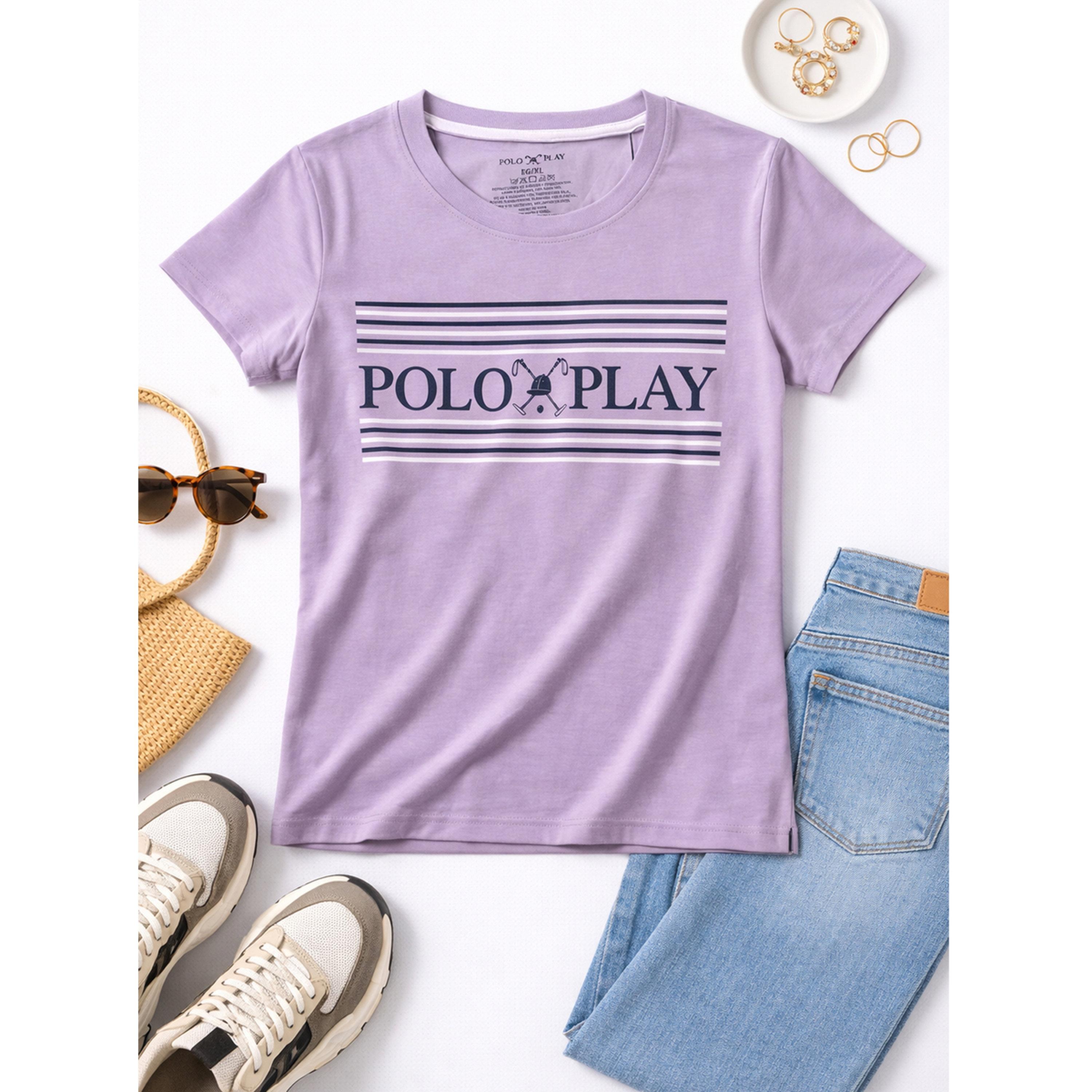 تيشيرت بياقة دائرية وطبعة شعار-women-clothing-tshirts-image-4