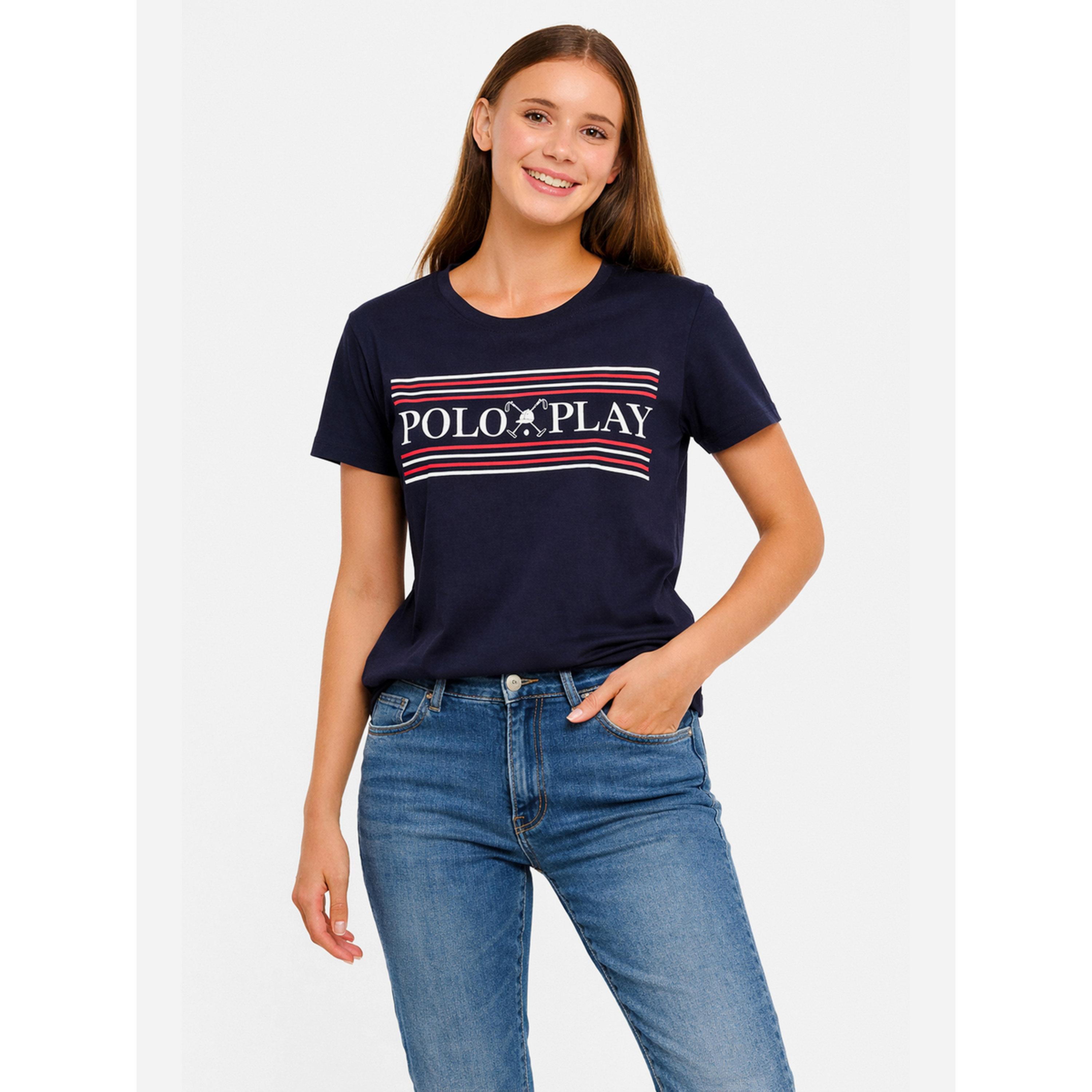 تيشيرت بياقة دائرية وطبعة شعار-women-clothing-tshirts-image-1