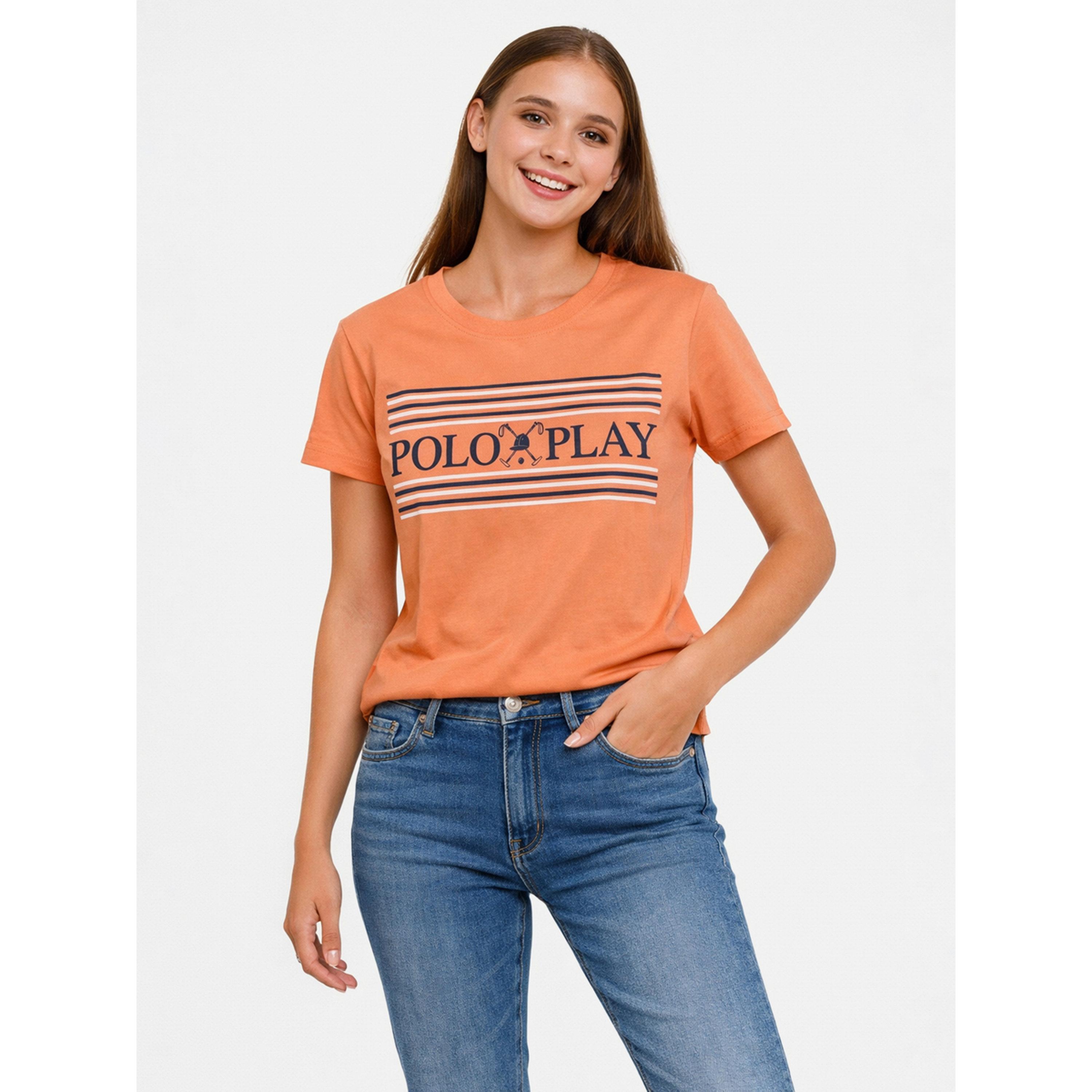 Polo Play X Styli Orange Logo Print Crew Neck T-Shirt-women-clothing-tshirts-image-1