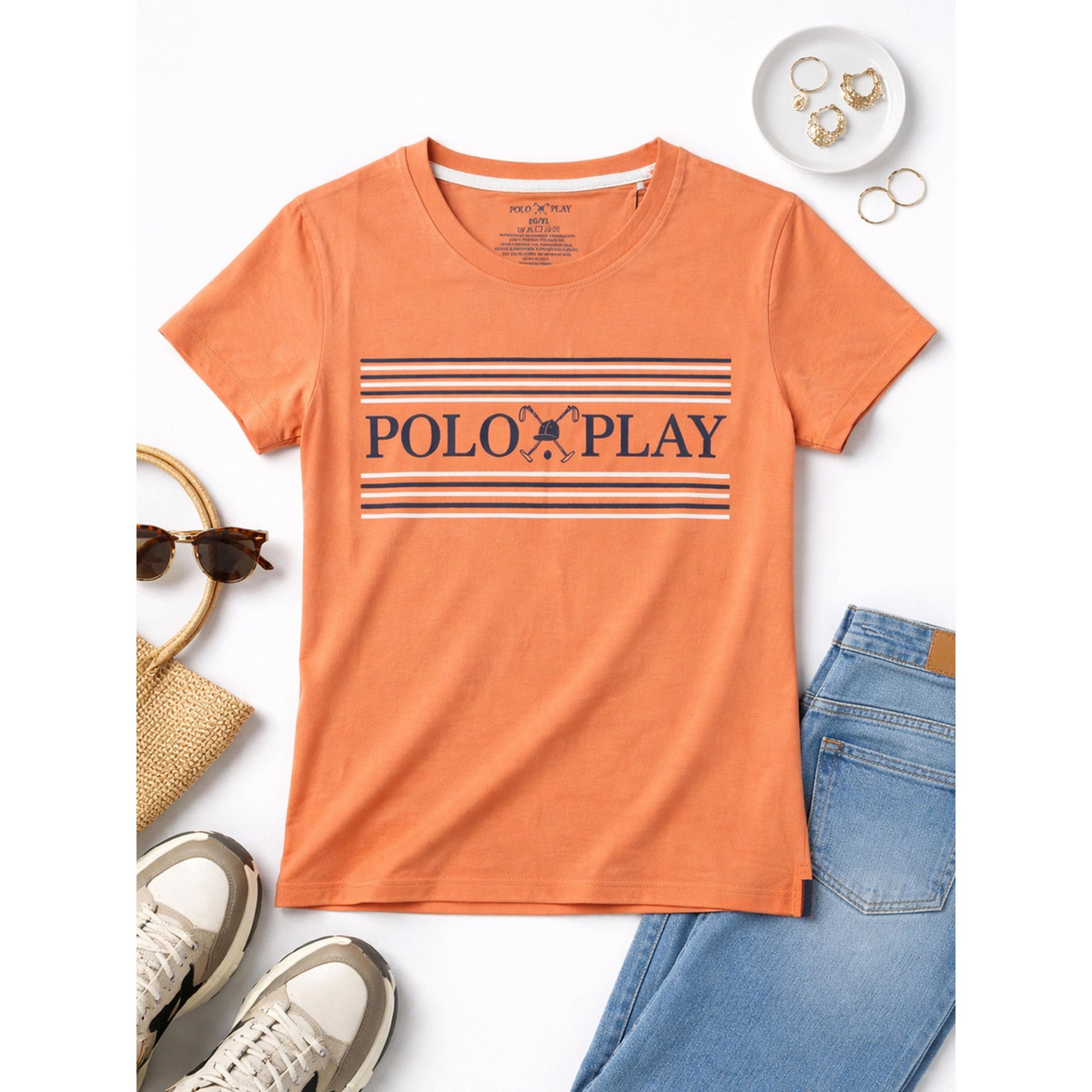 Polo Play X Styli Orange Logo Print Crew Neck T-Shirt-women-clothing-tshirts-image-3