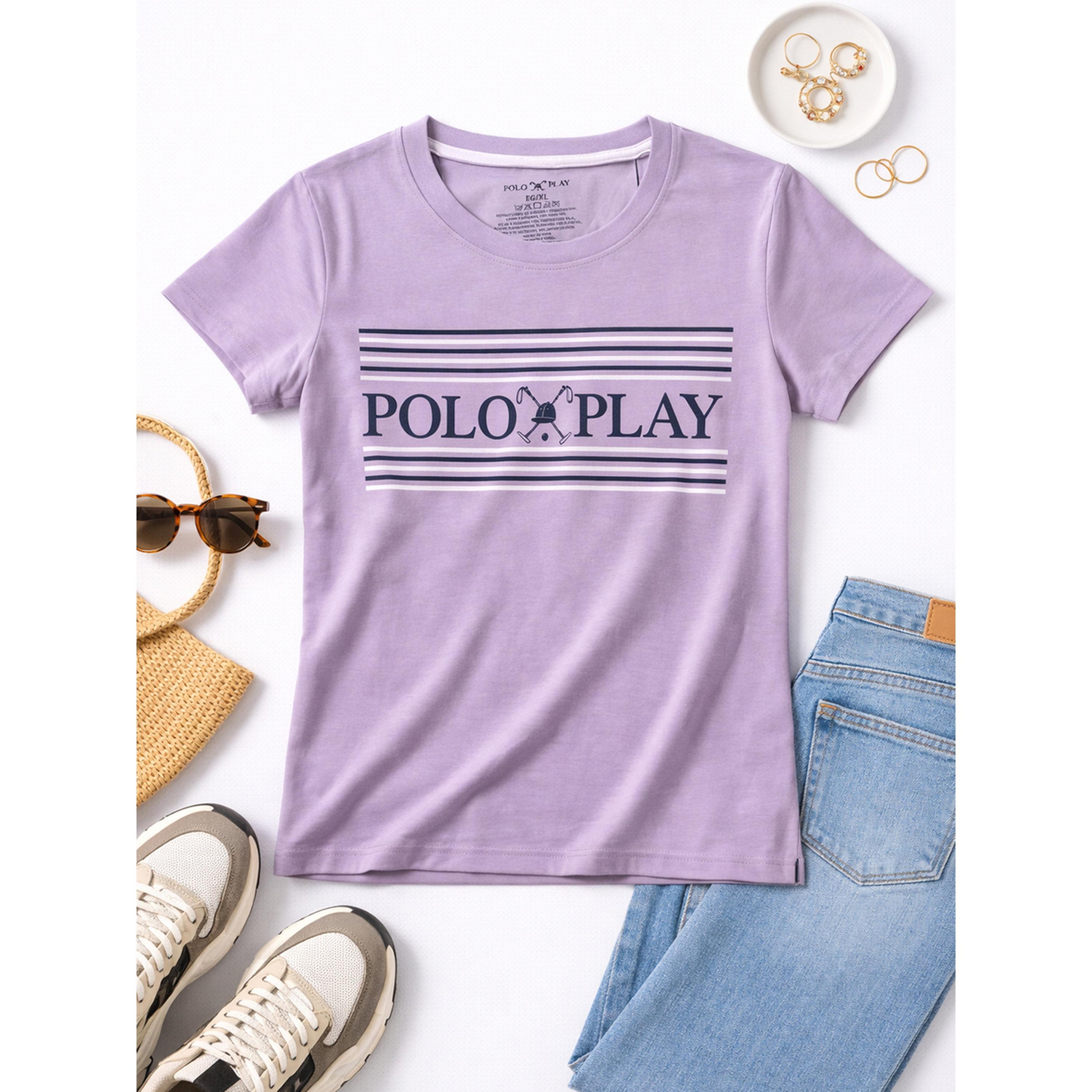 تيشيرت بياقة دائرية وطبعة شعار-women-clothing-tshirts-image-4