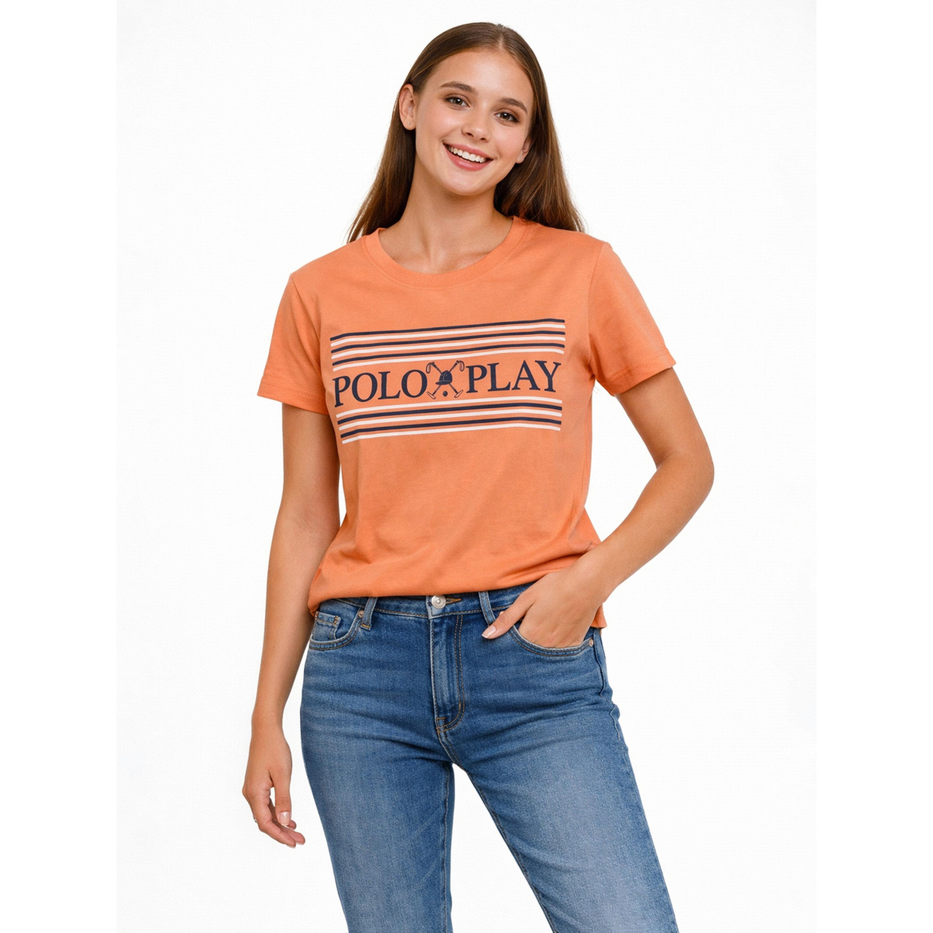 Polo Play X Styli Orange Logo Print Crew Neck T-Shirt-women-clothing-tshirts-image-1