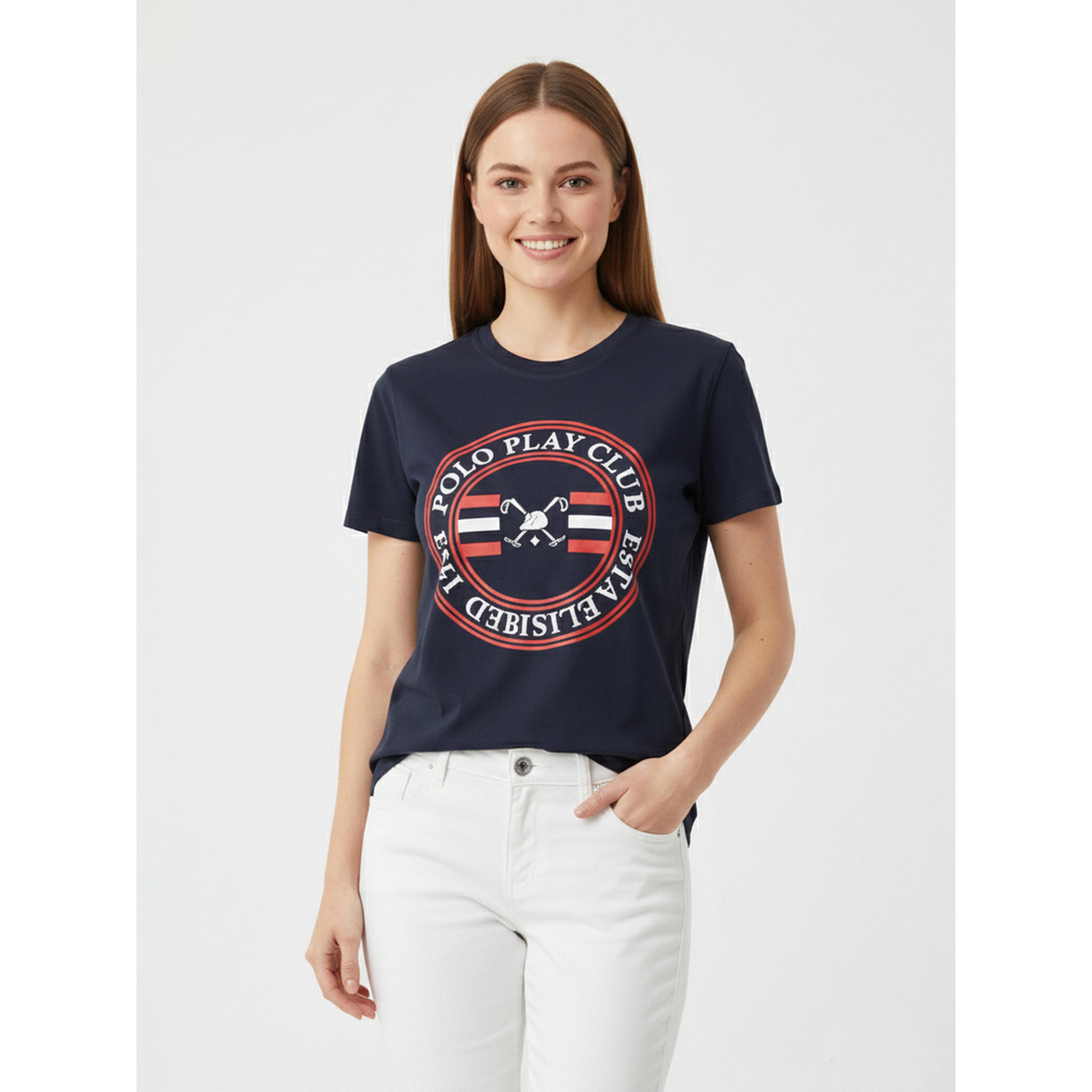 تيشيرت بياقة دائرية وطبعة شعار-women-clothing-tshirts-image-1