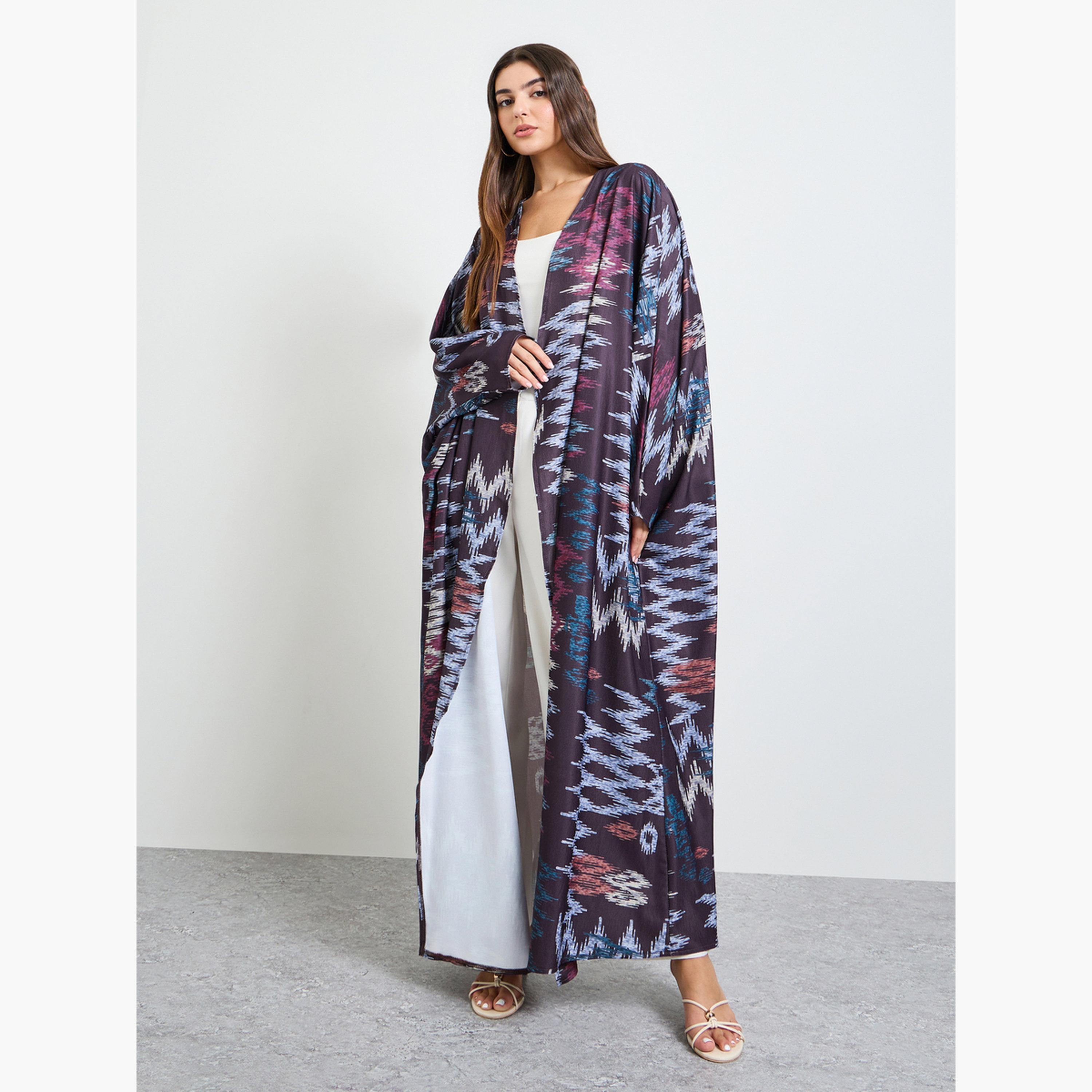 Amirah X Styli Purple Front Open Geo Pattern Abaya-women-arabicclothing-abayas-image-3