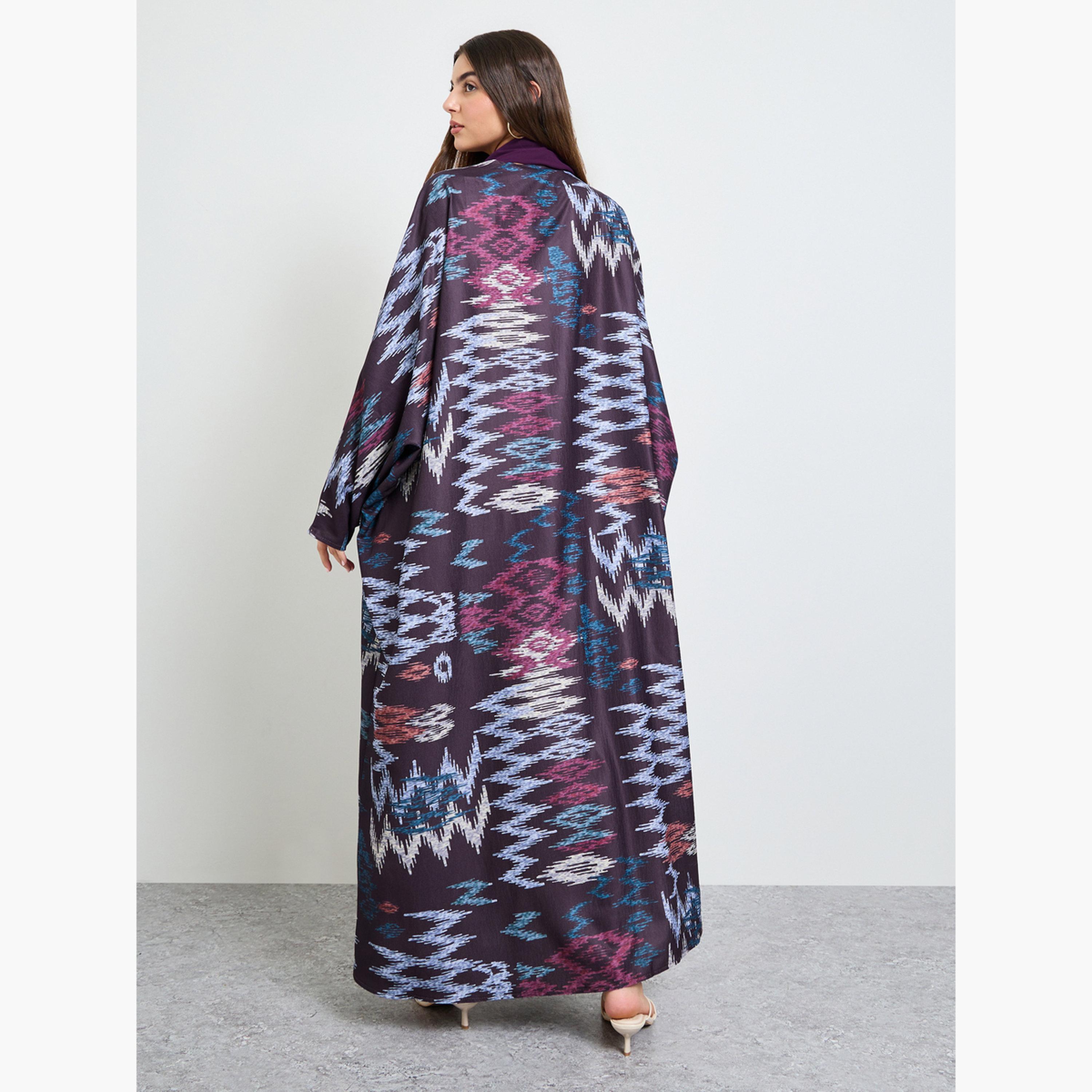 Amirah X Styli Purple Front Open Geo Pattern Abaya-women-arabicclothing-abayas-image-5