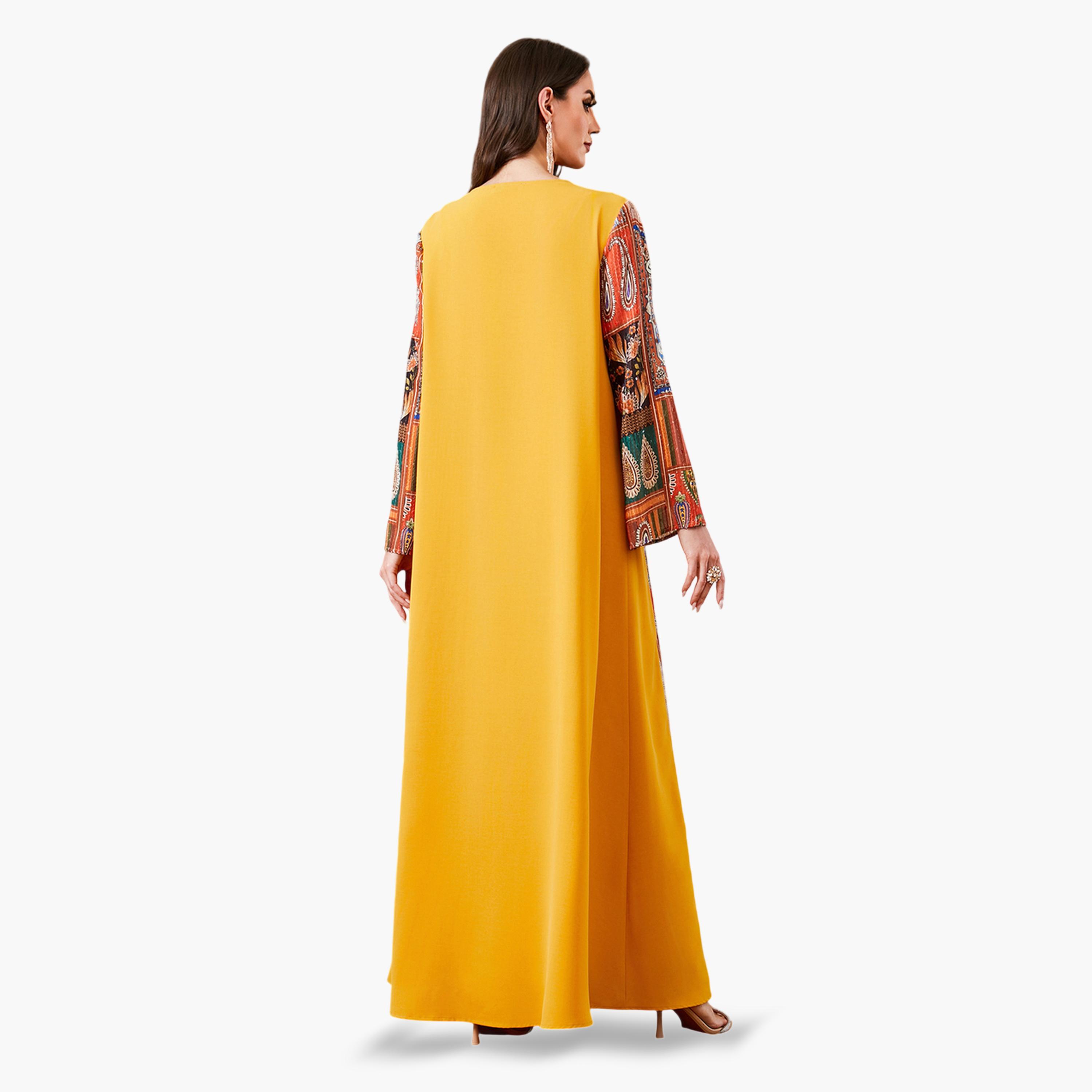 جلابية طويلة مطرزة لون أصفر-women-arabicclothing-jalabiyas-image-2