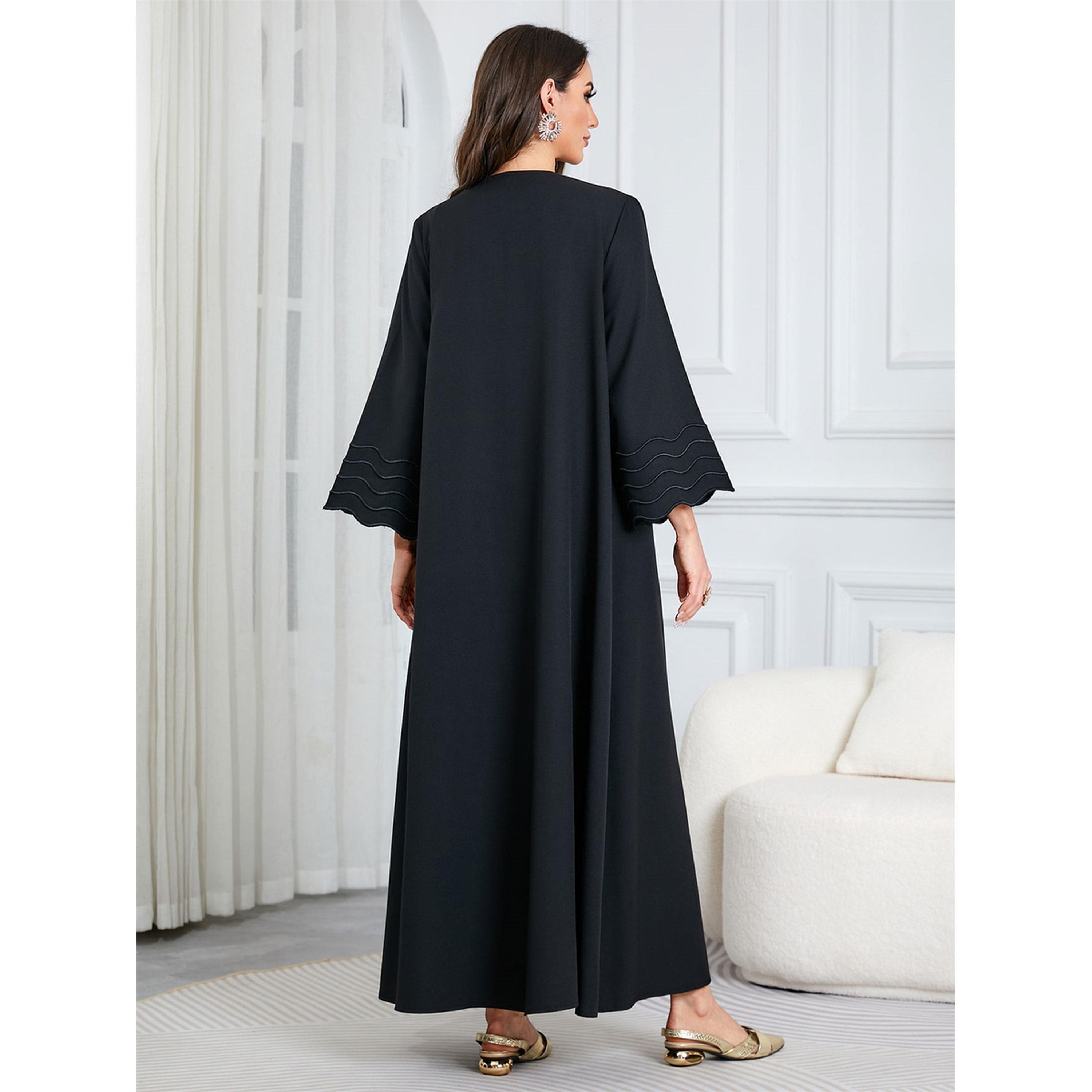 Take Two Black Solid Maxi Abaya with Scalloped Sleeves-women-arabicclothing-abayas-image-2