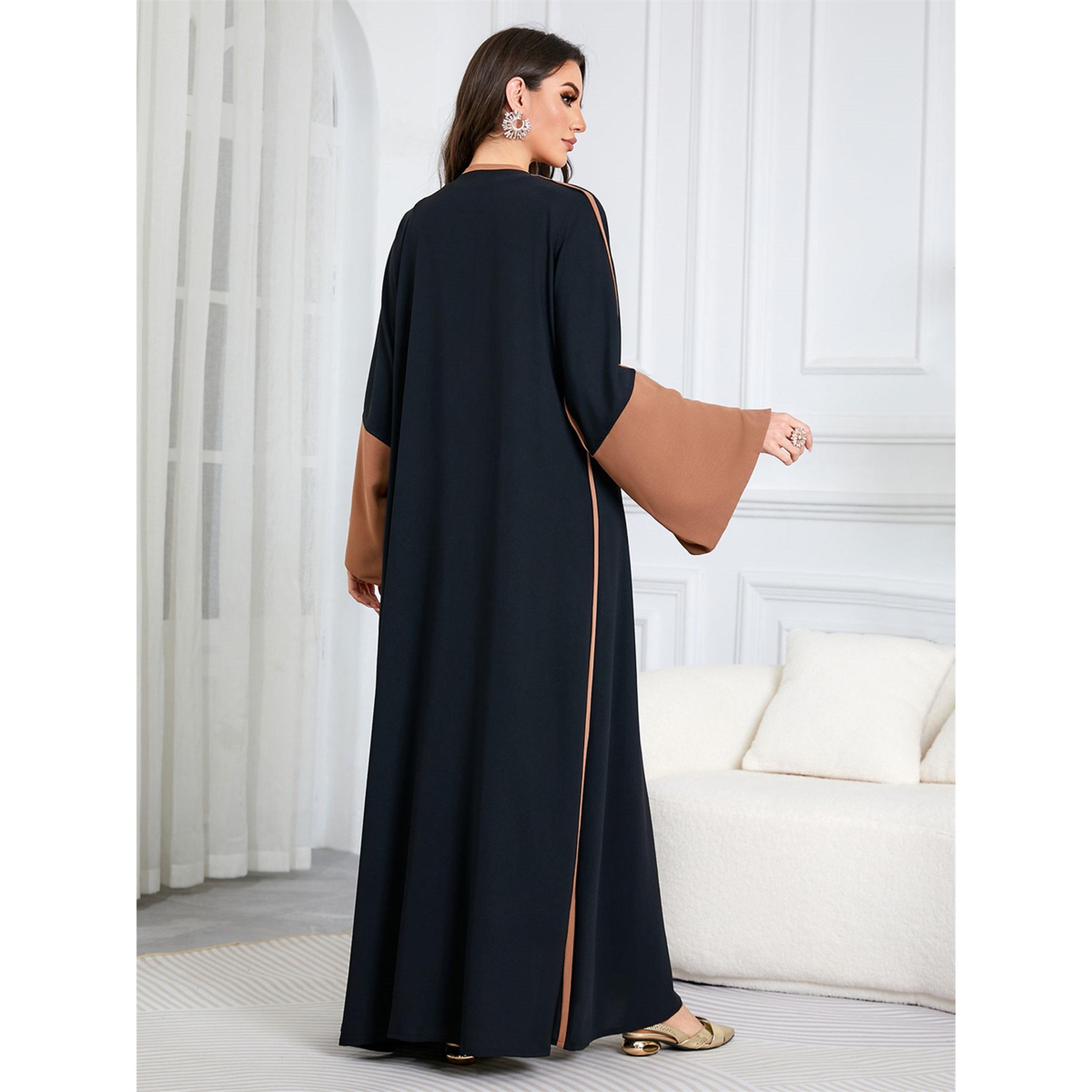 Take Two Black Contrast Trims Open Front Maxi Abaya-women-arabicclothing-abayas-image-2