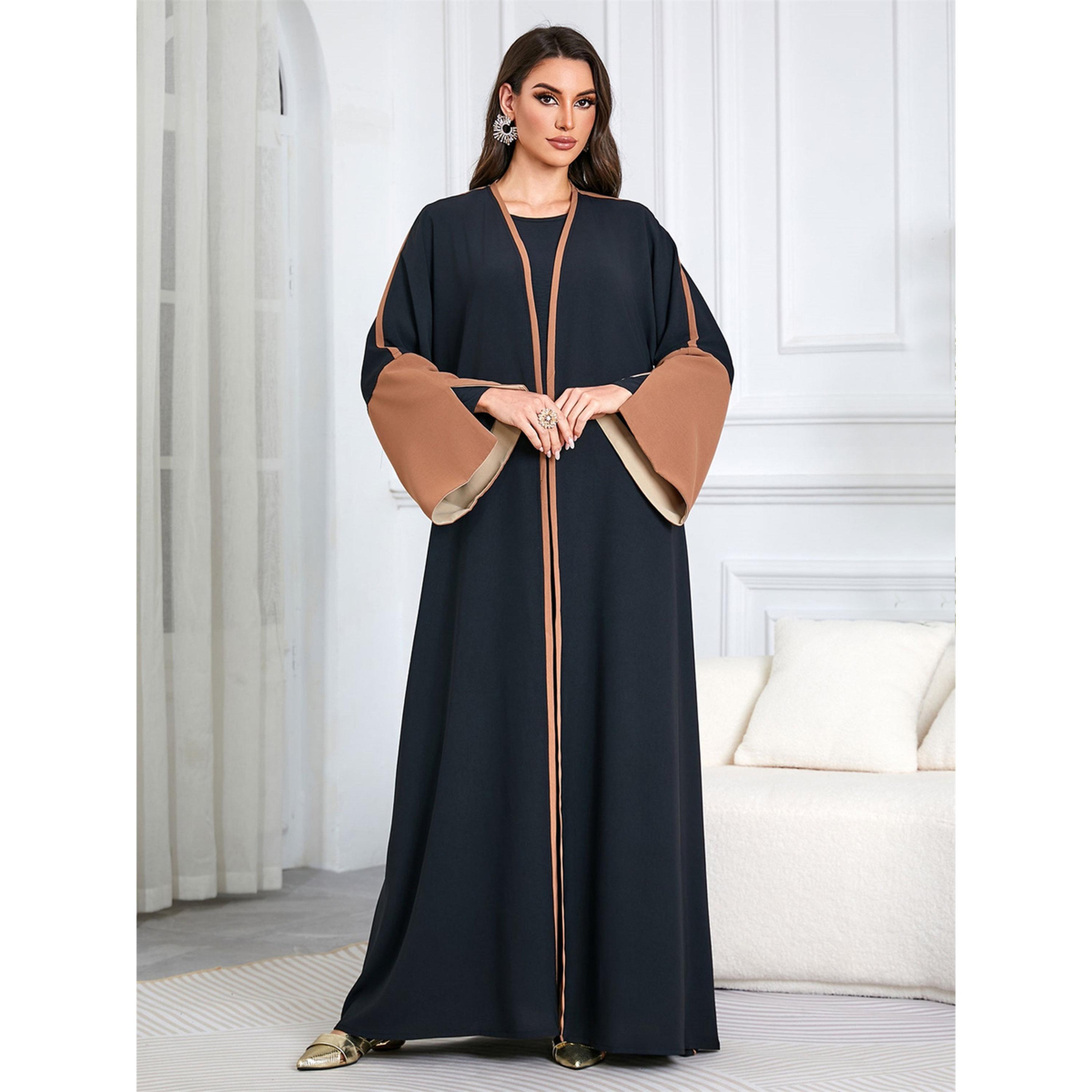 Take Two Black Contrast Trims Open Front Maxi Abaya-women-arabicclothing-abayas-image-3