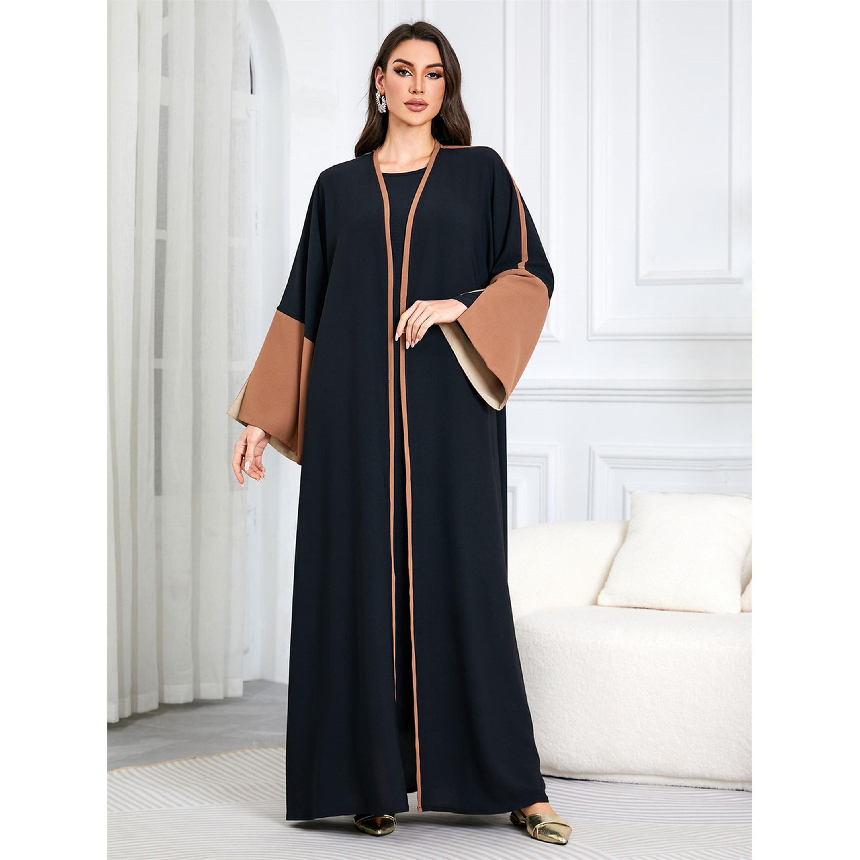 Take Two Black Contrast Trims Open Front Maxi Abaya-women-arabicclothing-abayas-image-4