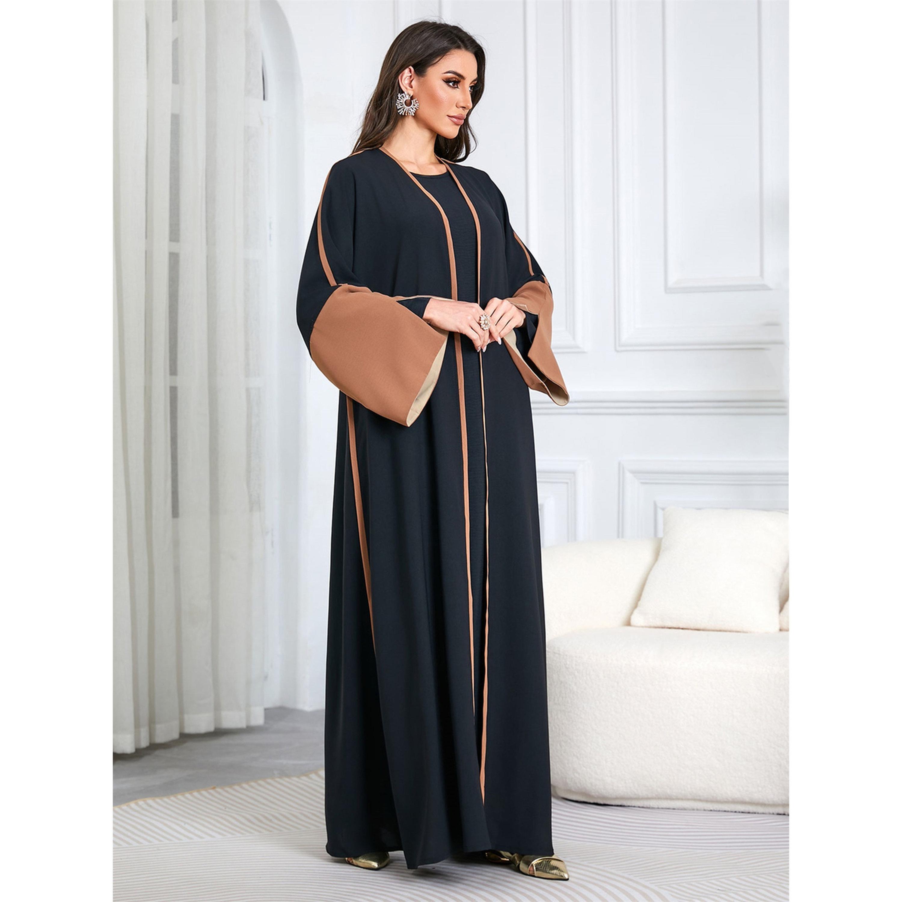 Take Two Black Contrast Trims Open Front Maxi Abaya-women-arabicclothing-abayas-image-5