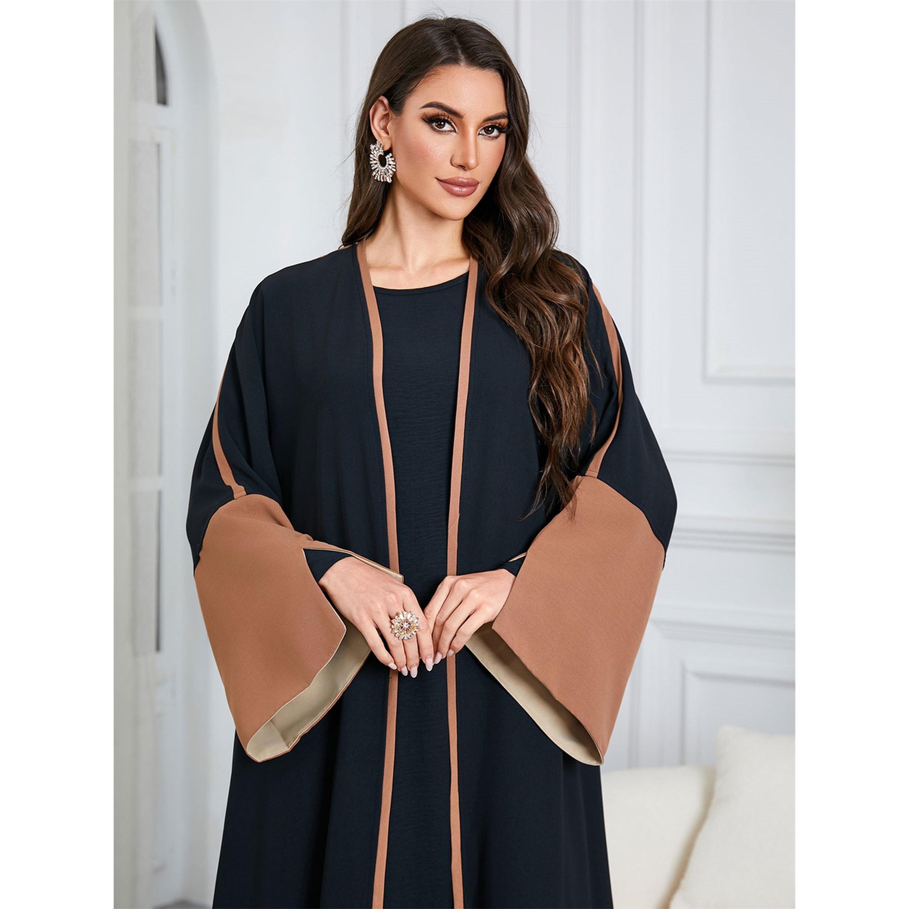 Take Two Black Contrast Trims Open Front Maxi Abaya-women-arabicclothing-abayas-image-6