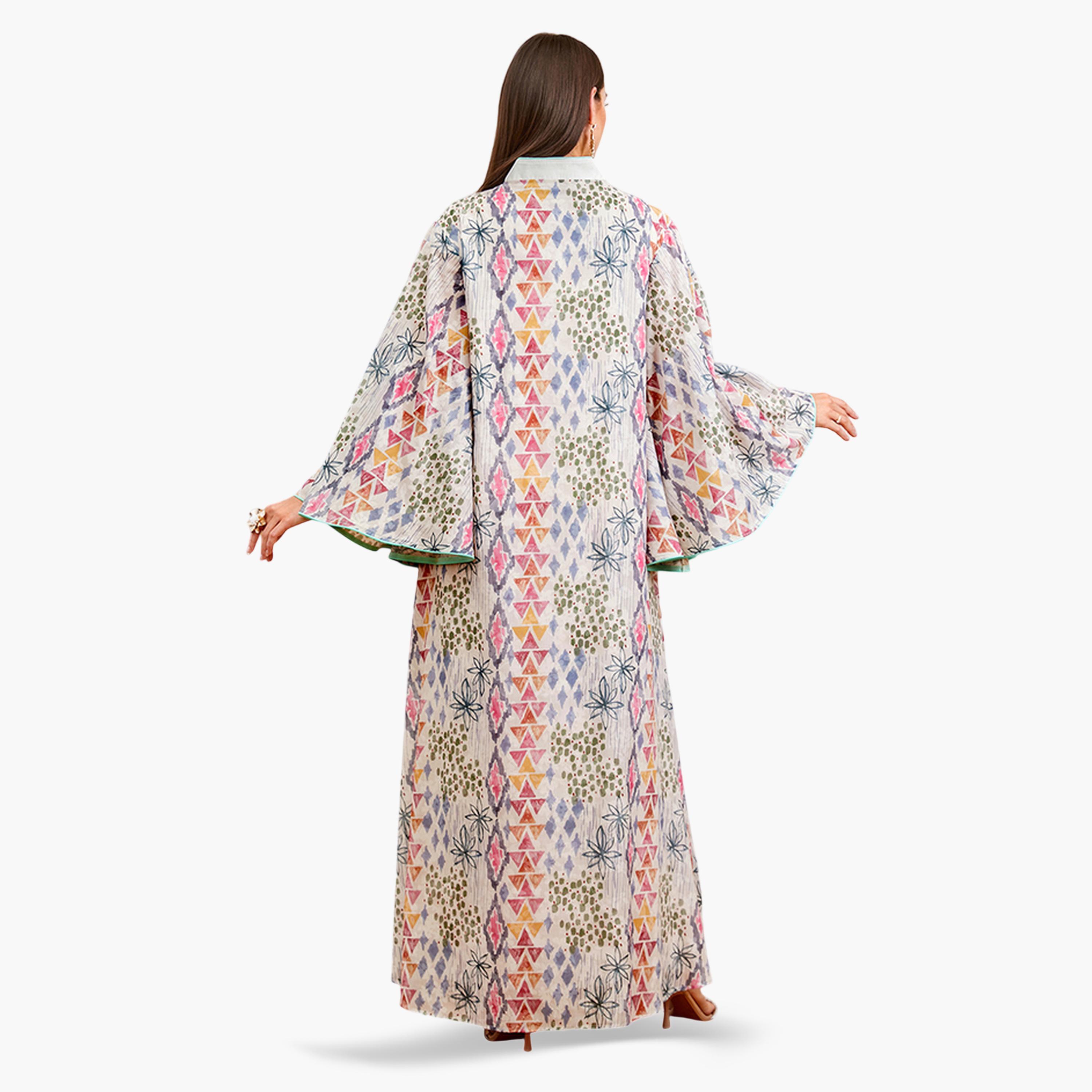 Take Two Multi-Color Floral Print Embroidered Maxi Jalabiya-women-arabicclothing-jalabiyas-image-2