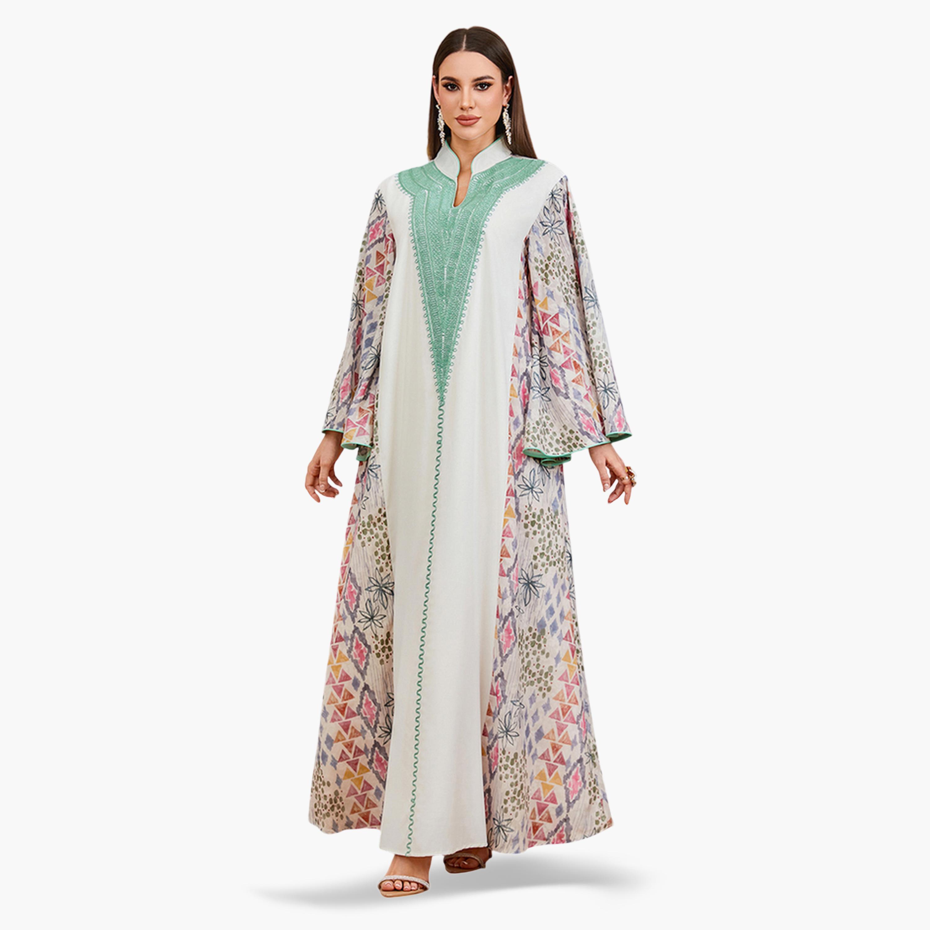 Take Two Multi-Color Floral Print Embroidered Maxi Jalabiya-women-arabicclothing-jalabiyas-image-4