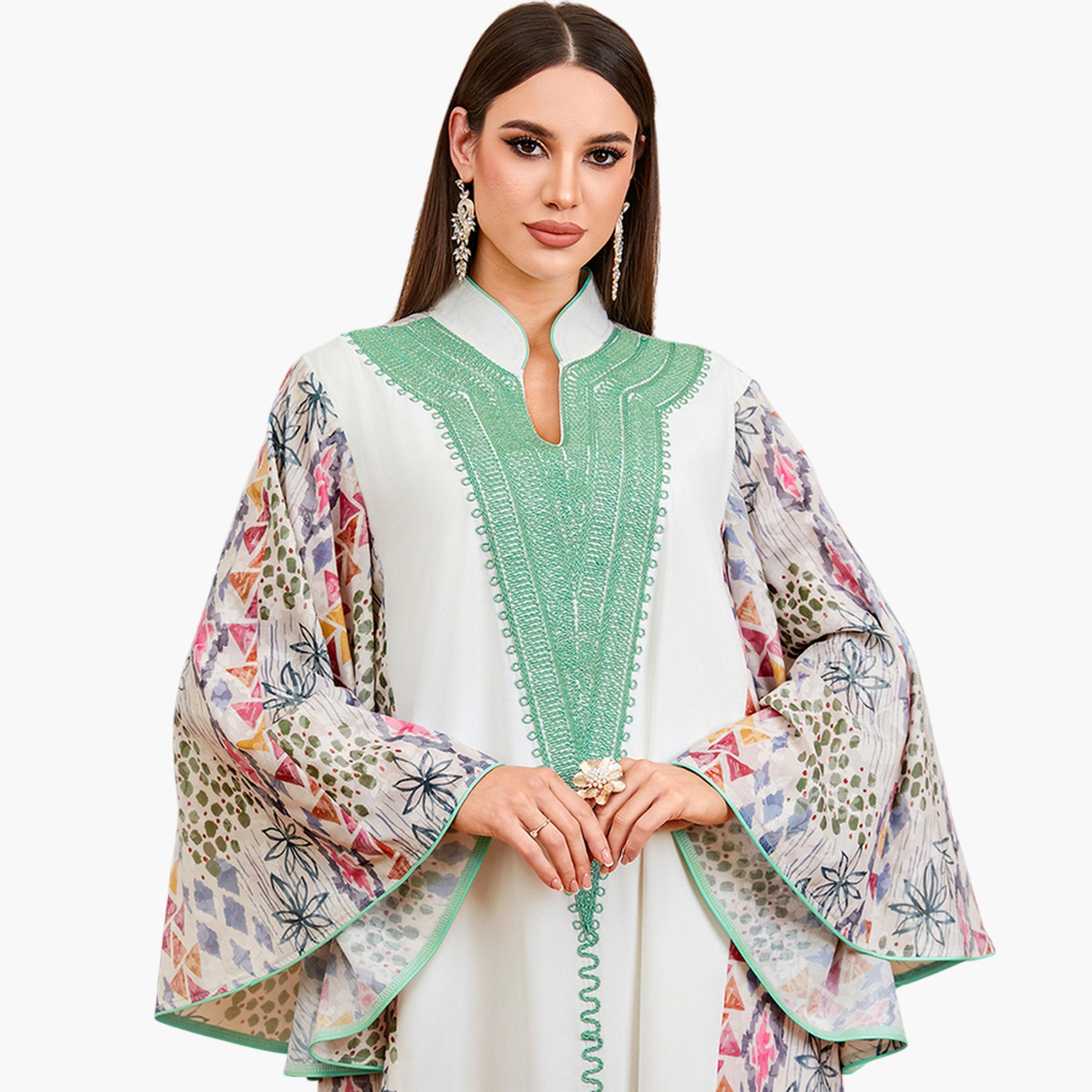 Take Two Multi-Color Floral Print Embroidered Maxi Jalabiya-women-arabicclothing-jalabiyas-image-5