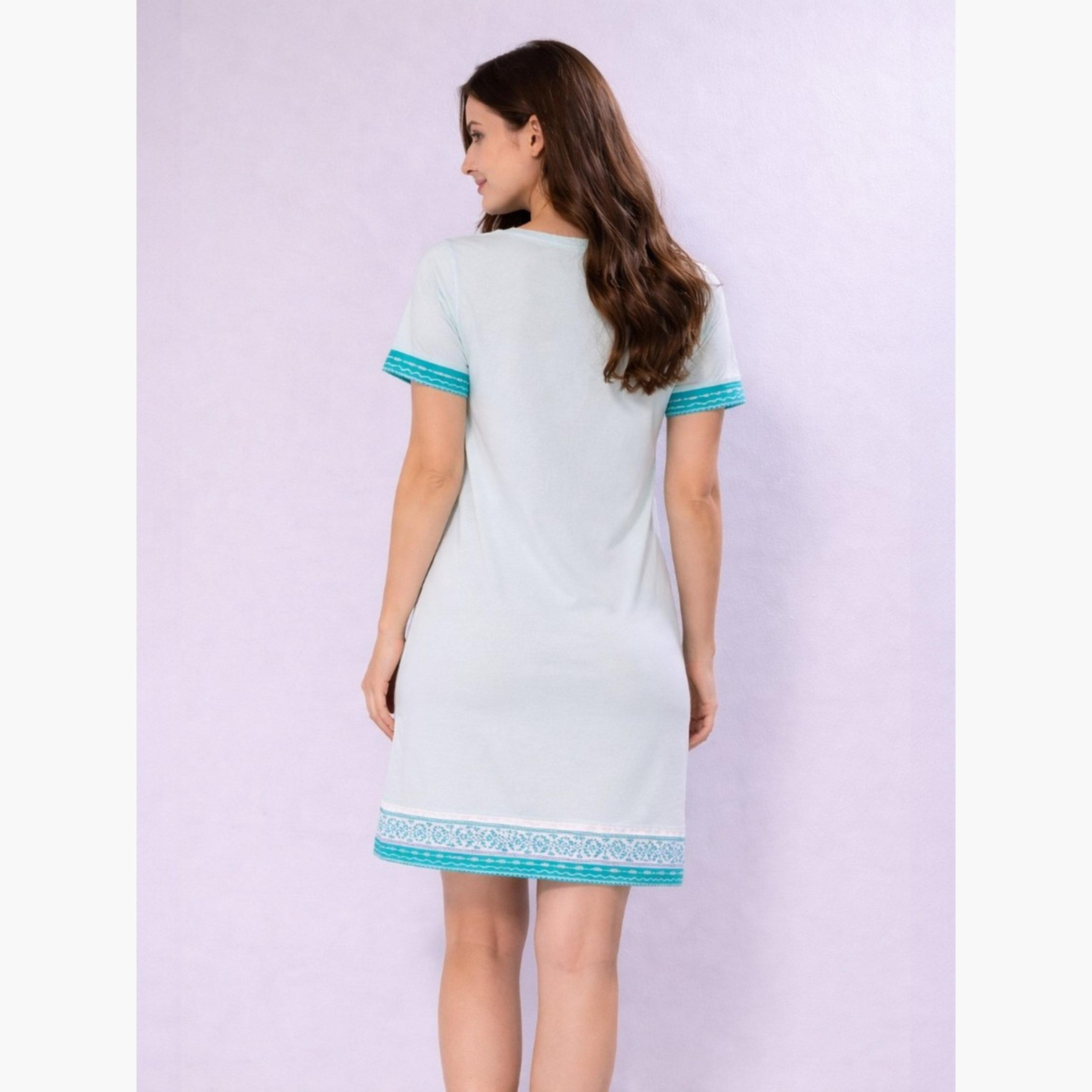 Victor and Jane X Styli Blue Floral Print Sleep T-Shirt Dress-women-clothing-nightwear-nighties-image-3