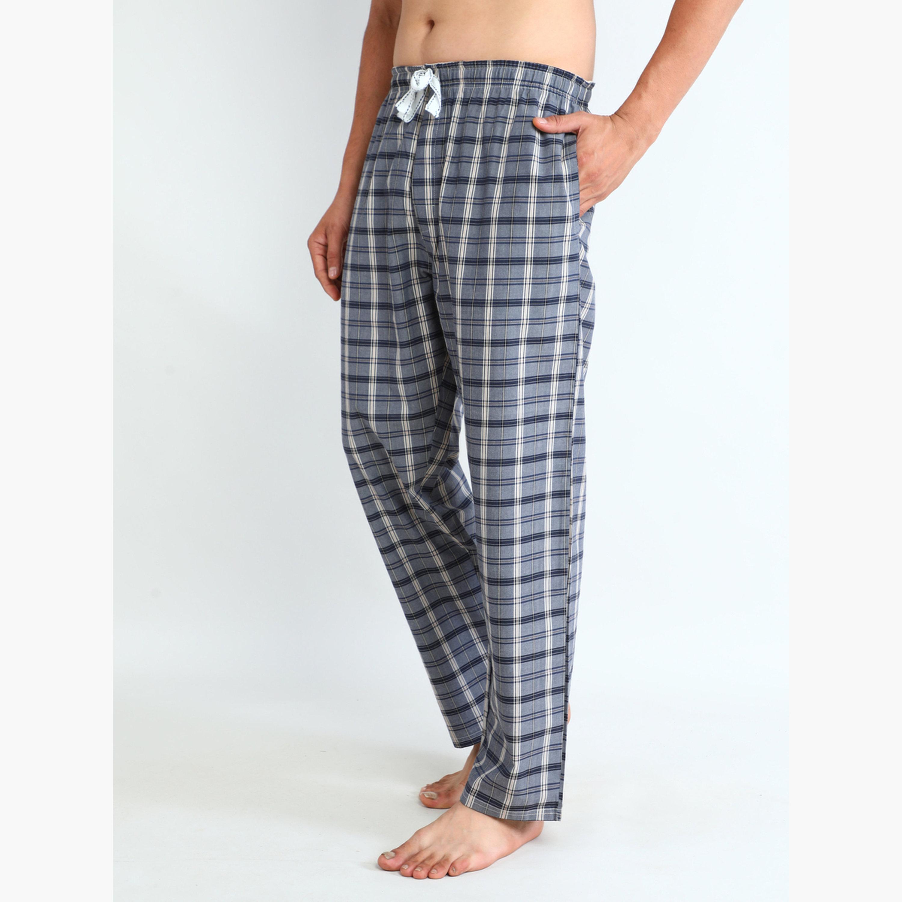 طقم بيجاما من بنطال كاروهات وتيشيرت قطن سادة-men-clothing-nightwear-sets-image-5