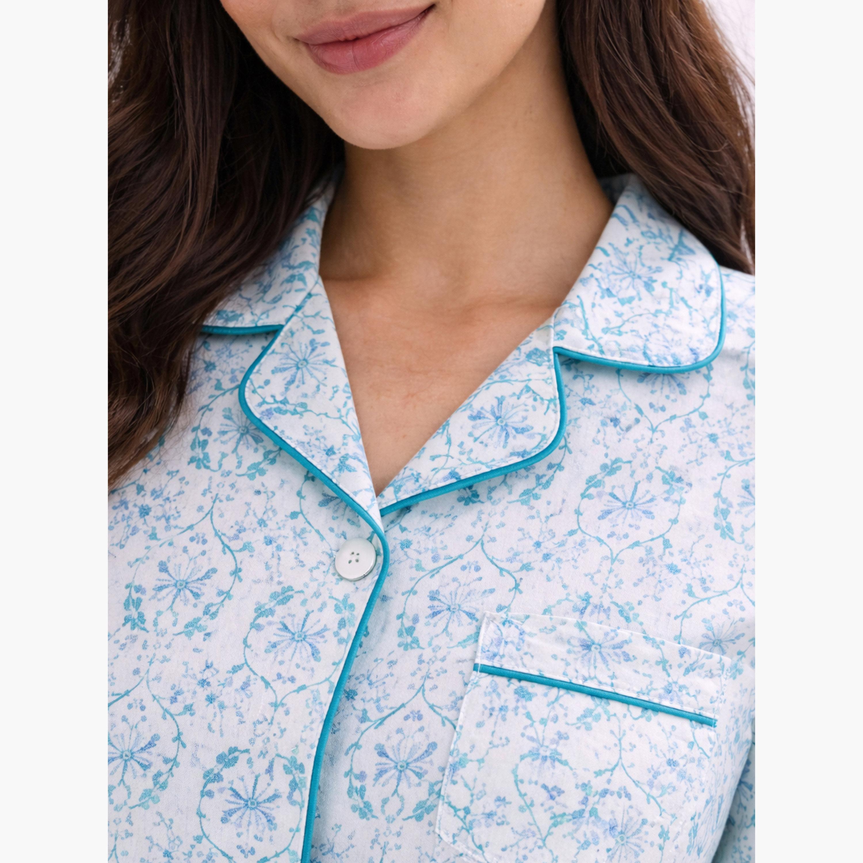 Victor and Jane X Styli Blue Printed Shirt and Pyjama Set with Contrast Piping-women-clothing-nightwear-pyjamas-longsets-image-4