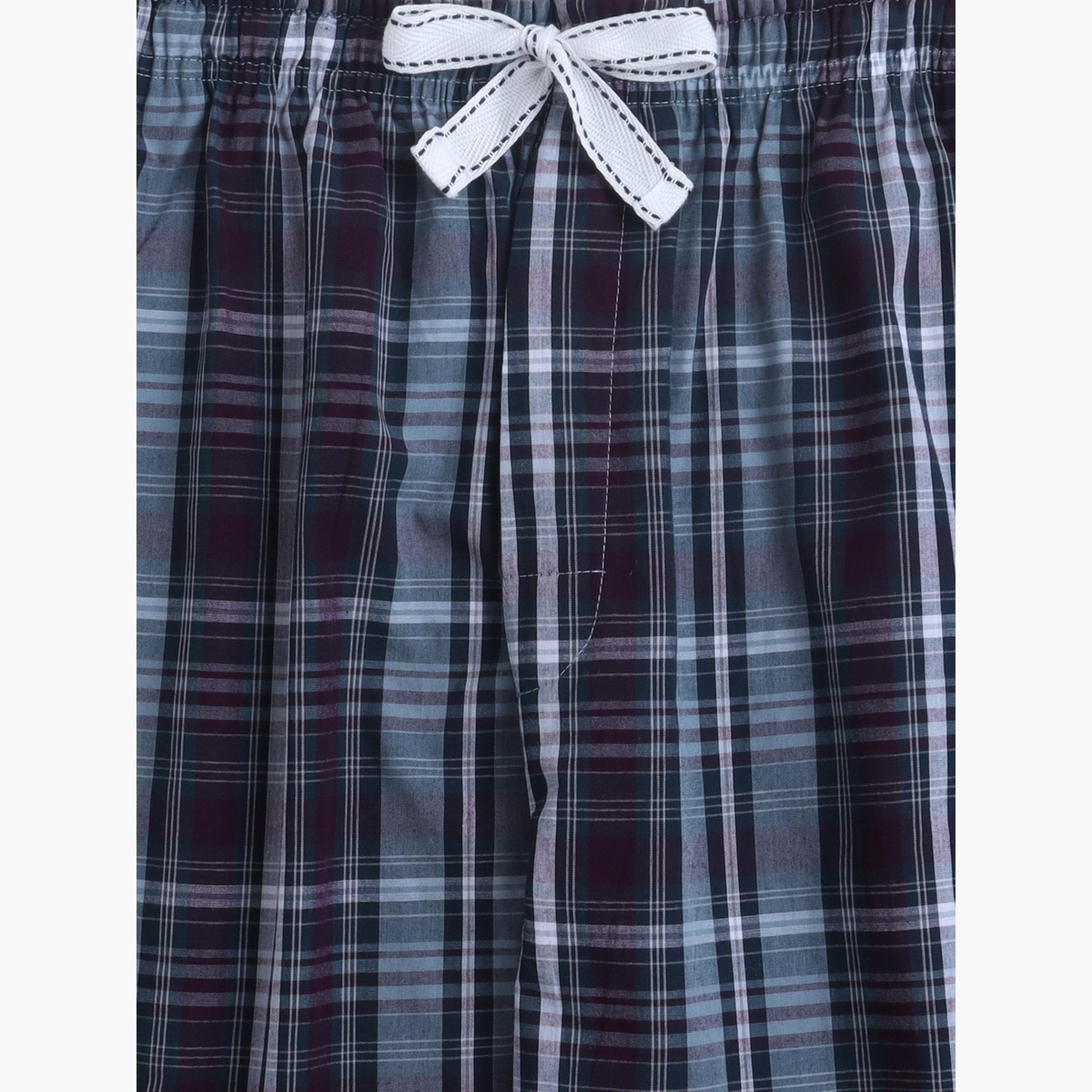 طقم بيجاما من بنطال كاروهات وتيشيرت قطن سادة-men-clothing-nightwear-sets-image-5