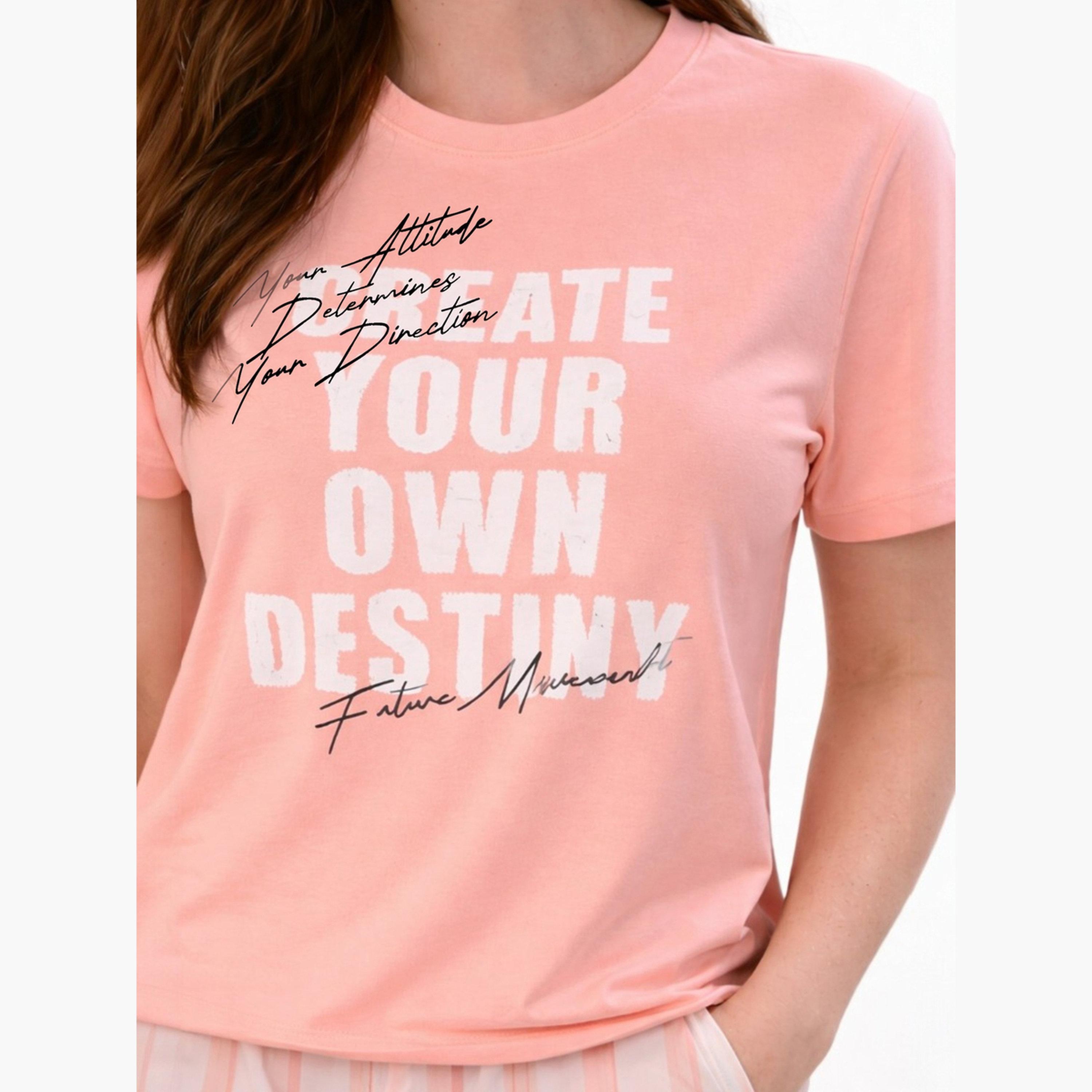Victor and Jane X Styli Peach Slogan Print Cotton T-Shirt and Shorts Set-women-clothing-nightwear-pyjamas-shortsets-image-5