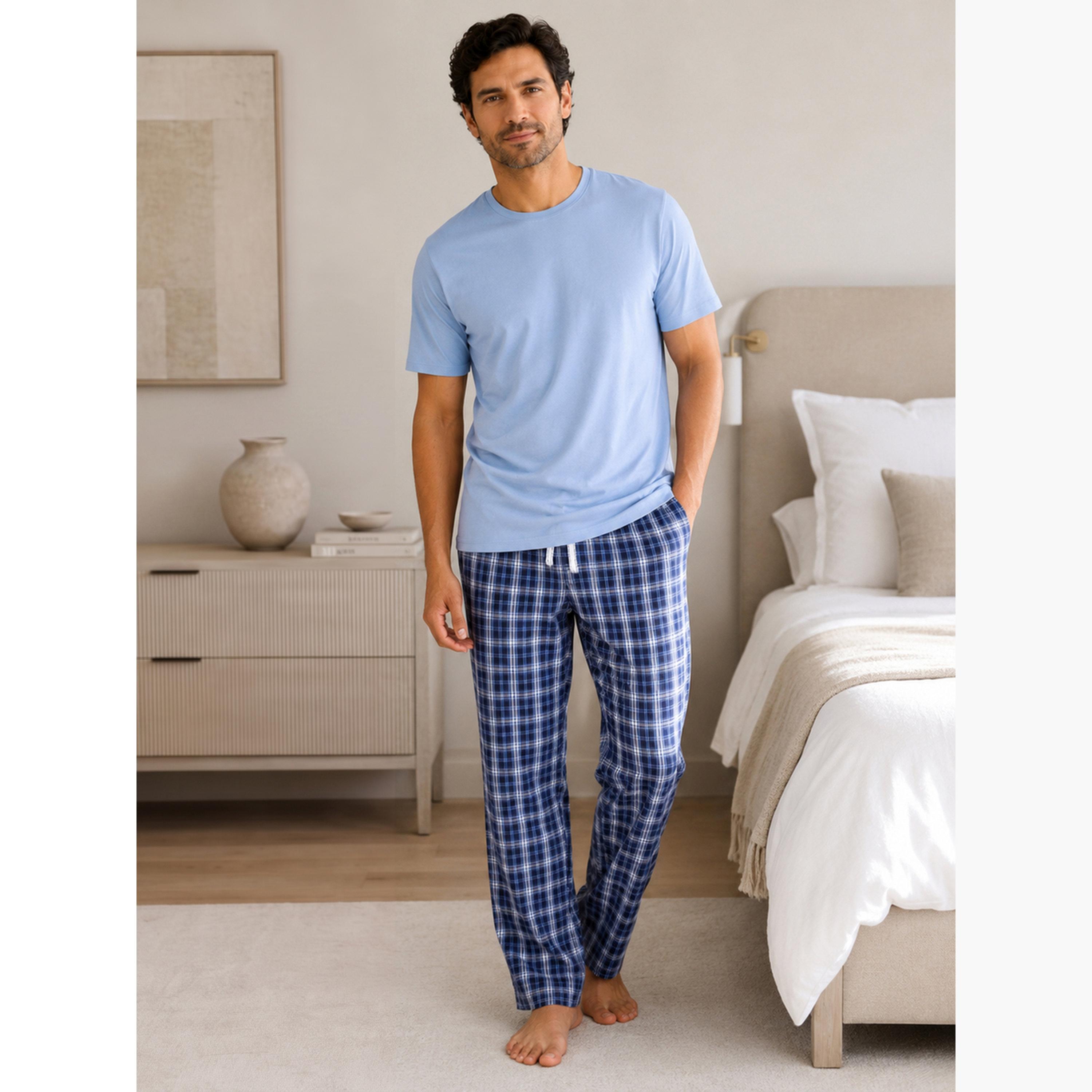 Victor and Jane X Styli Men Checkered Short Sleeve T-Shirt and Pyjama Set-men-clothing-nightwear-sets-image-1