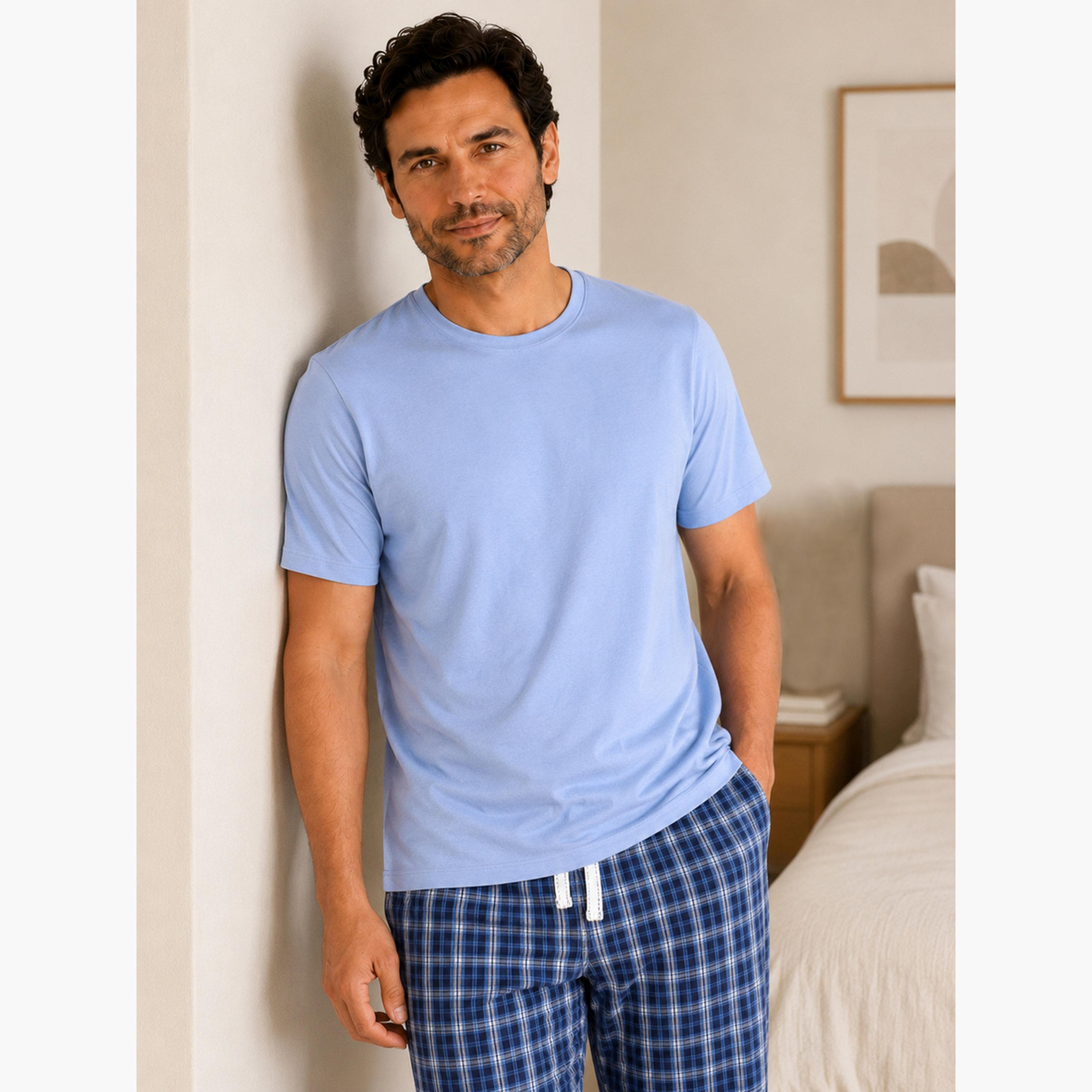Victor and Jane X Styli Men Checkered Short Sleeve T-Shirt and Pyjama Set-men-clothing-nightwear-sets-image-5