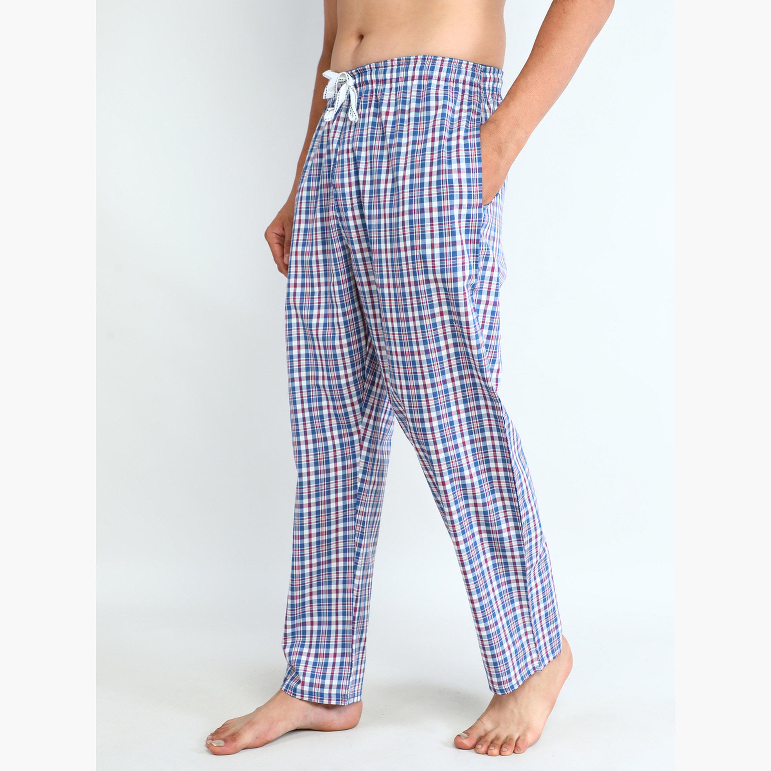 طقم بيجاما من بنطال كاروهات وقميص بأكمام قصيرة قطن-men-clothing-nightwear-sets-image-4