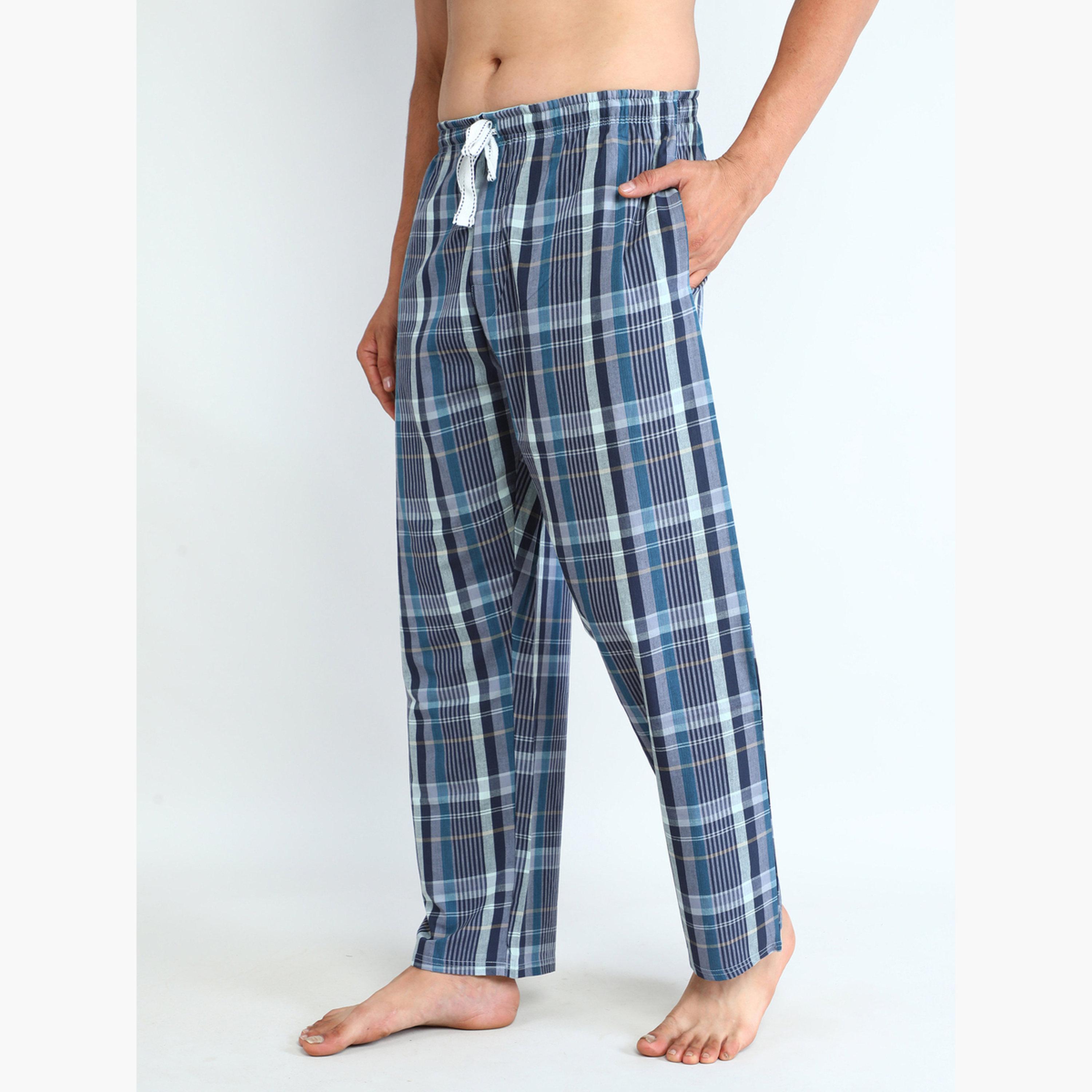 Victor and Jane X Styli Men Solid Cotton T-Shirt and Checked Pyjama Set-men-clothing-nightwear-sets-image-2