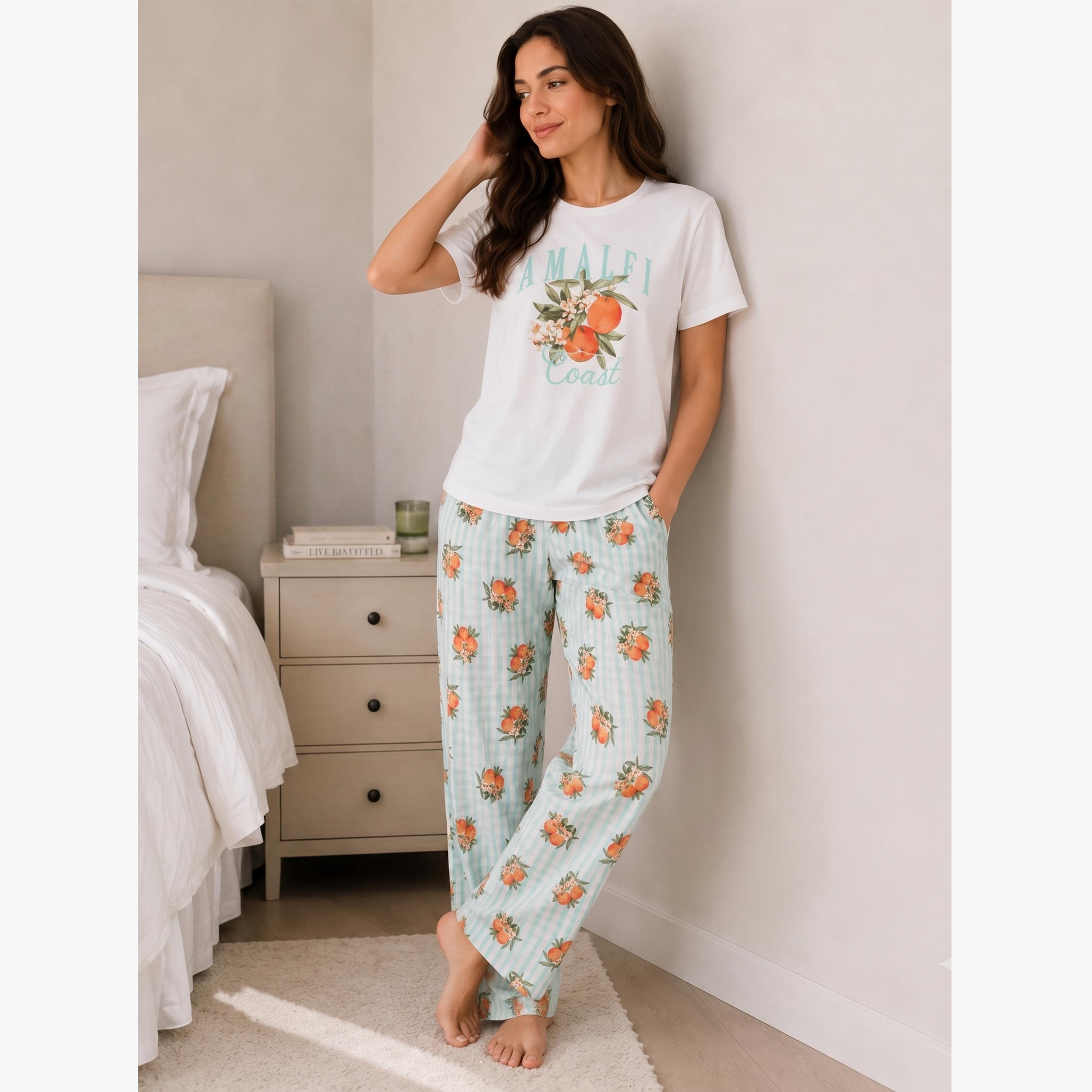 Victor and Jane X Styli Women's Graphic Short Sleeve Pyjama Set-women-clothing-nightwear-pyjamas-longsets-image-1