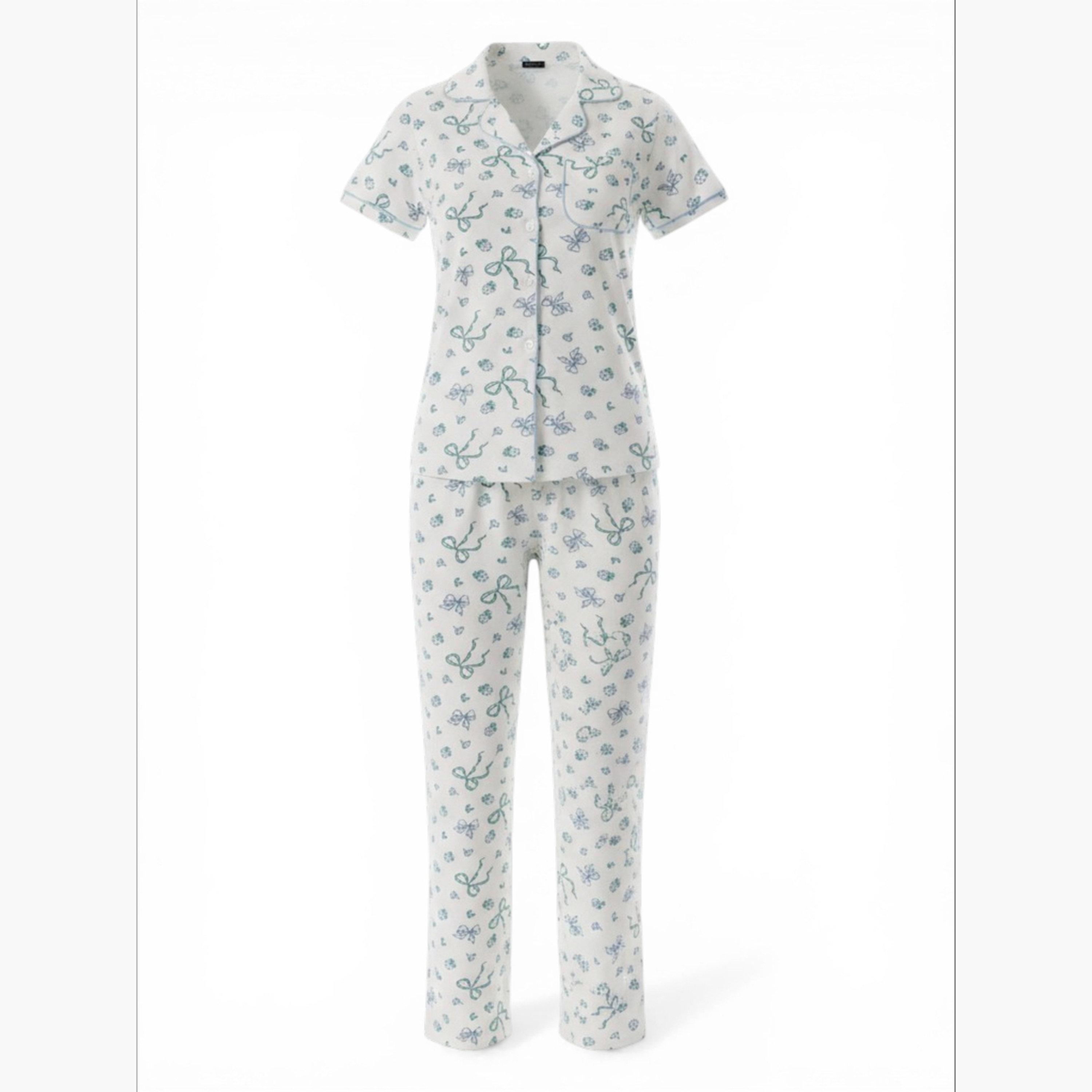 طقم بيجاما من بنطال وقميص قطن بطبعة فيونكة-women-clothing-nightwear-pyjamas-longsets-image-4