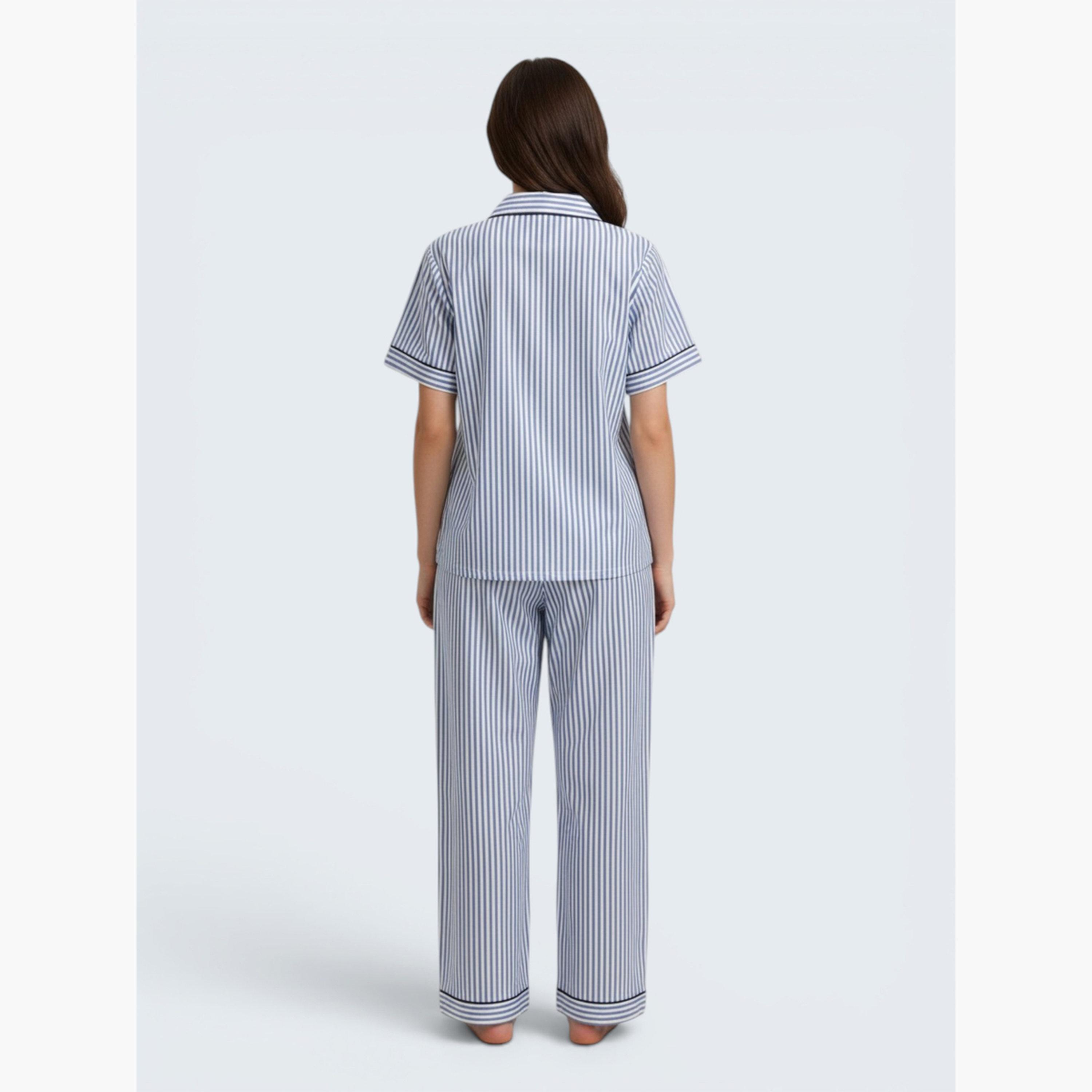 طقم بيجاما من بنطال وقميص قطن مخطط بتفاصيل مُتباينة-women-clothing-nightwear-pyjamas-longsets-image-5