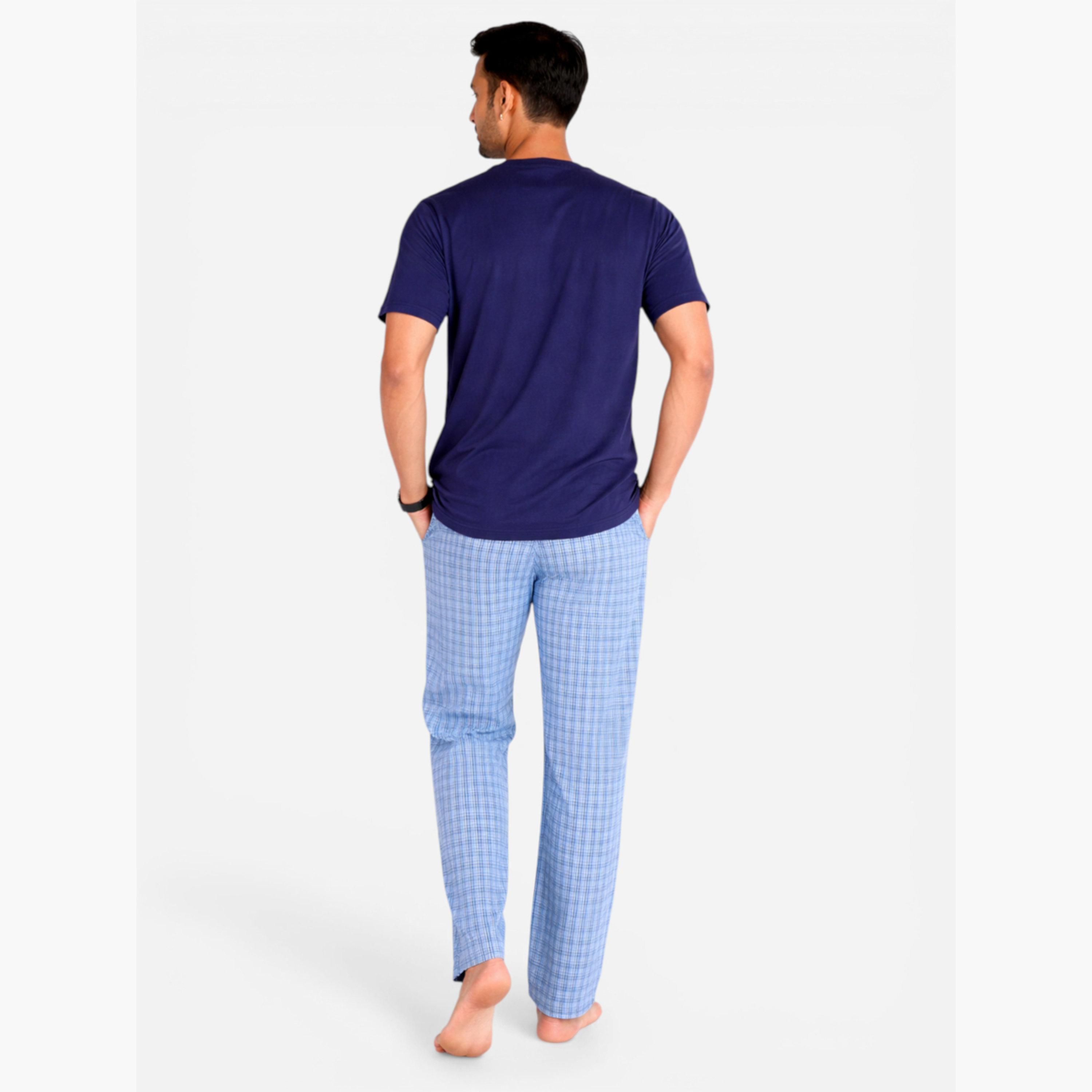 Victor and Jane X Styli Men Solid Cotton T-Shirt and Checked Pyjama Set-men-clothing-nightwear-sets-image-3