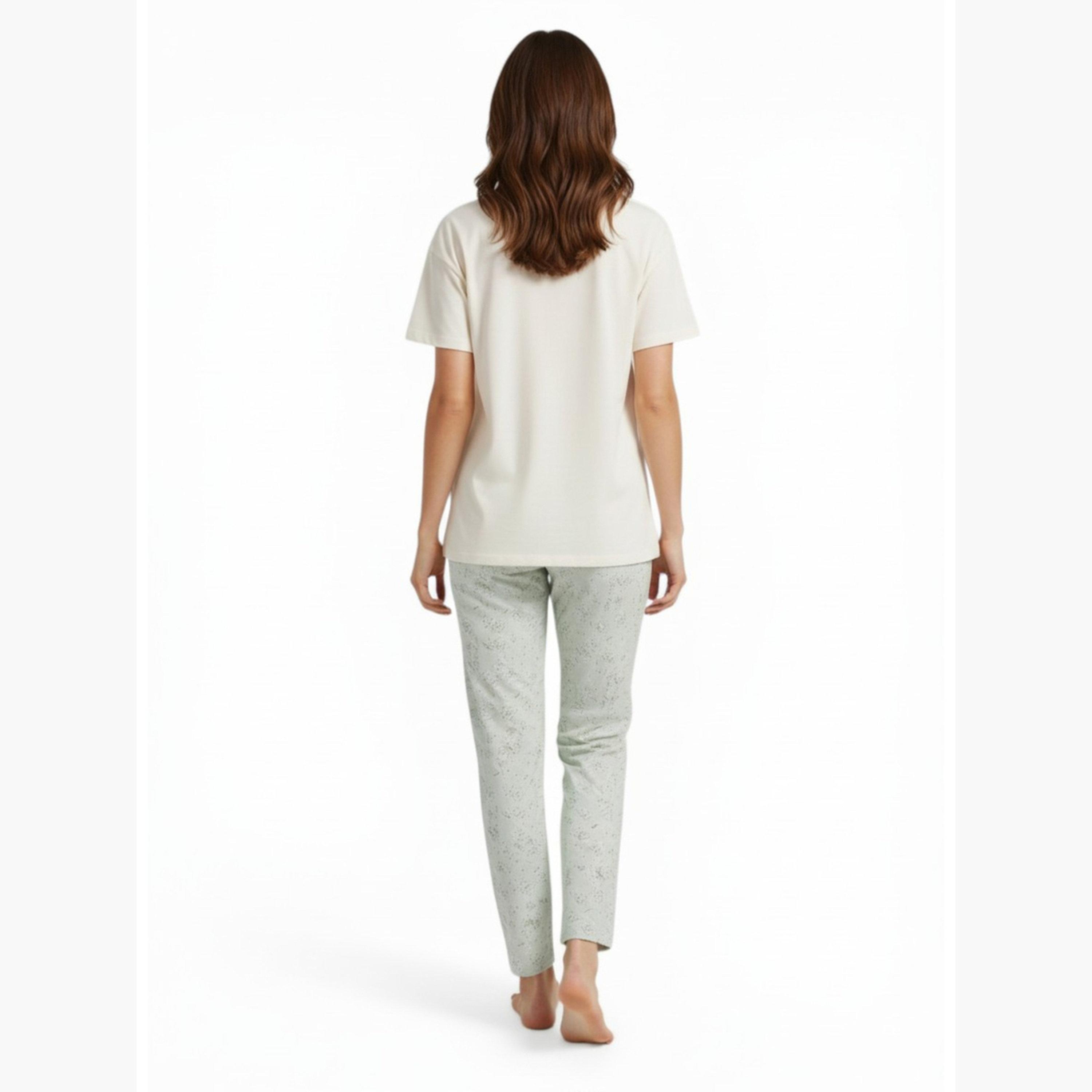 Victor and Jane X Styli Green Graphic Short Sleeve T-Shirt and Pyjama Set-women-clothing-nightwear-pyjamas-longsets-image-6
