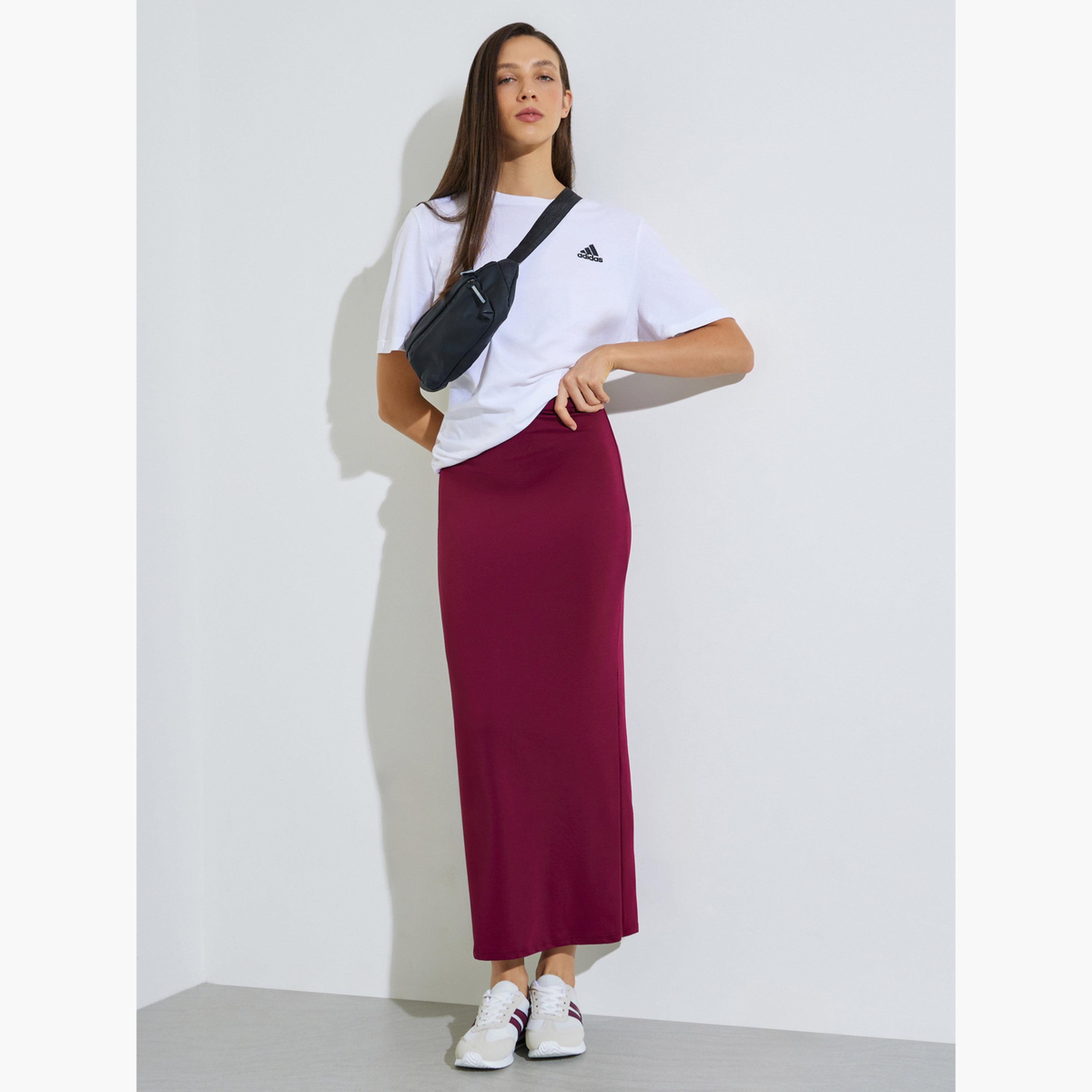 ستايلي - تنورة طويلة ضيقة بلون برغندي سادة-women-clothing-bottoms-skirts-image-2