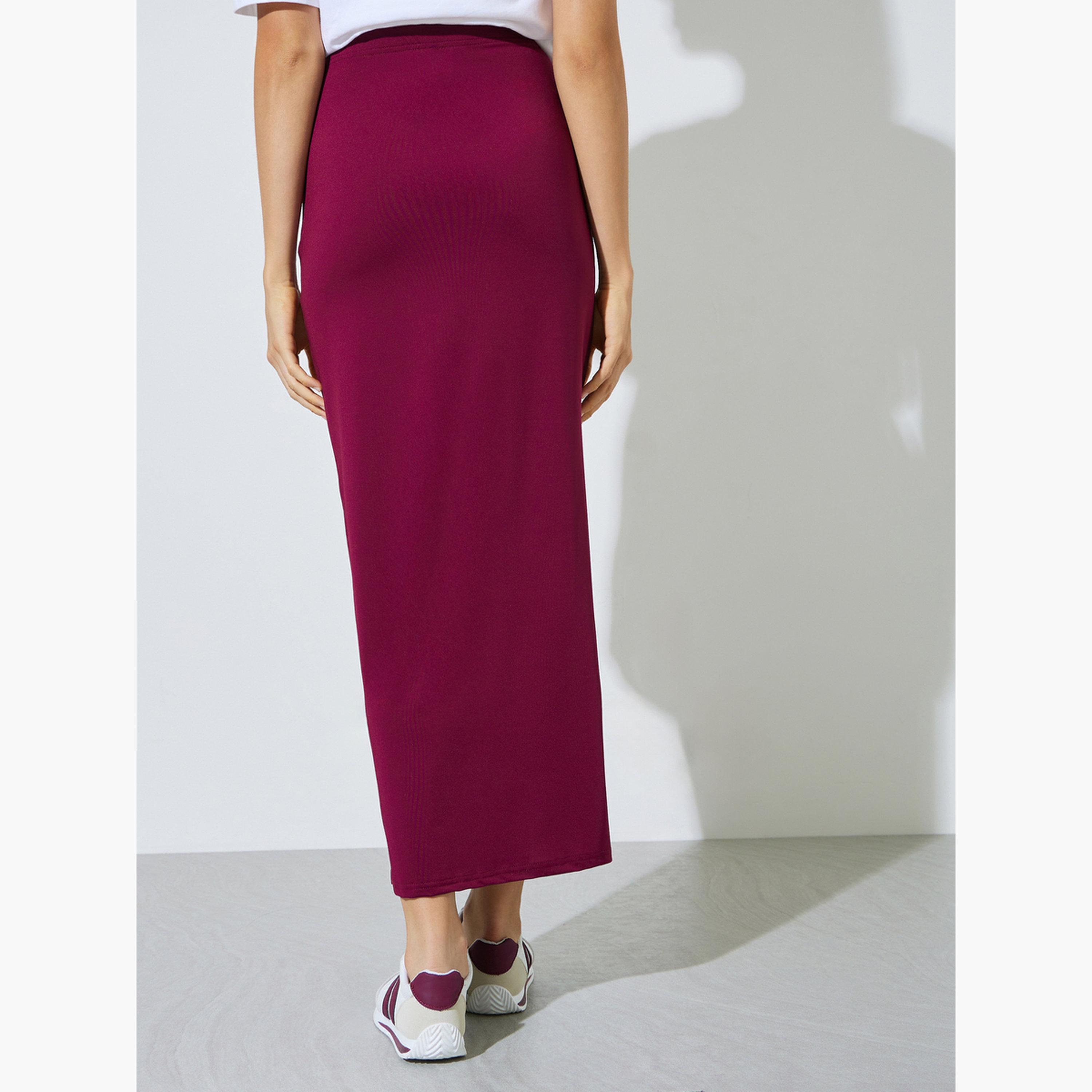 ستايلي - تنورة طويلة ضيقة بلون برغندي سادة-women-clothing-bottoms-skirts-image-4