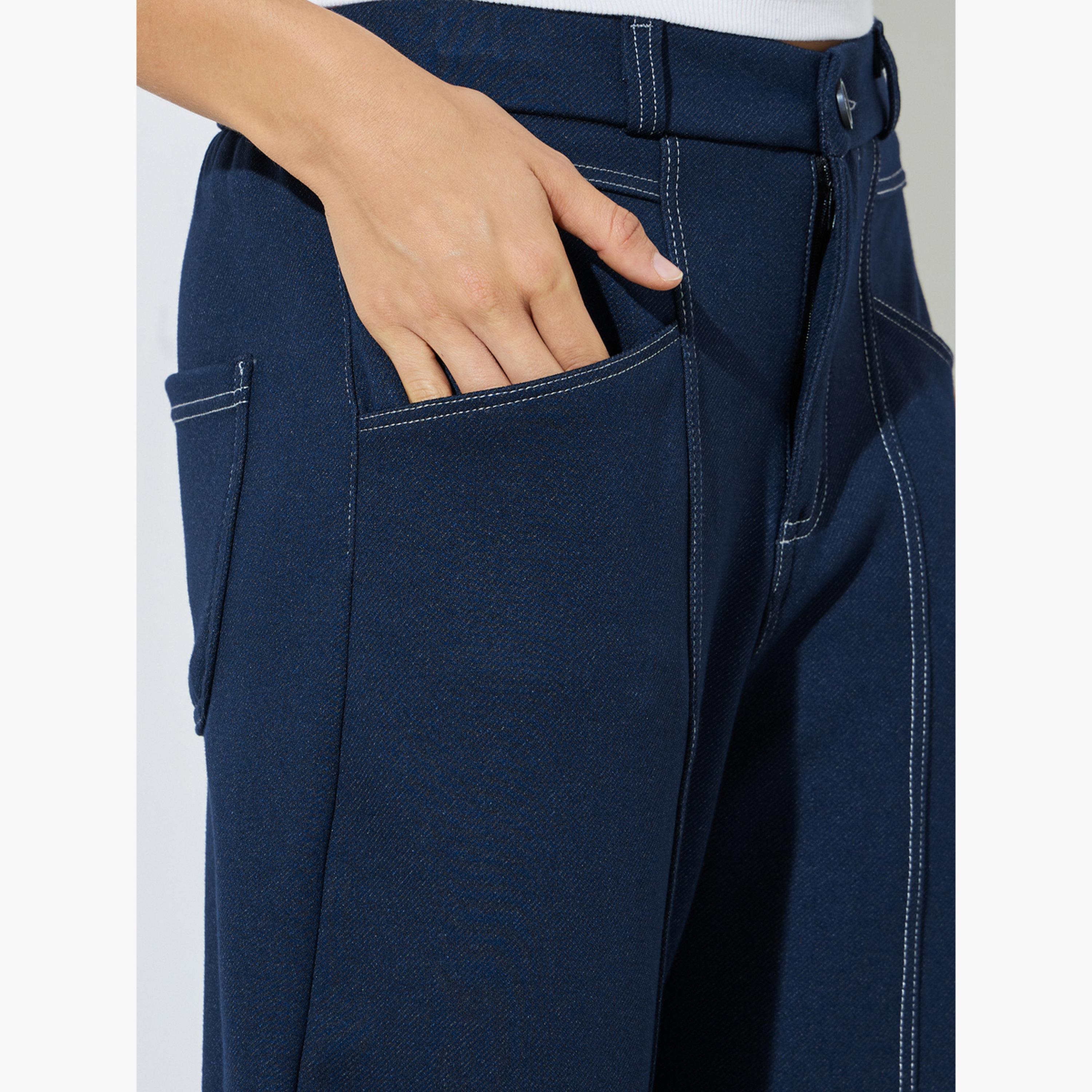 Styli Dark Blue Barrel Fit Paneled Jeans-women-clothing-bottoms-jeans-image-3