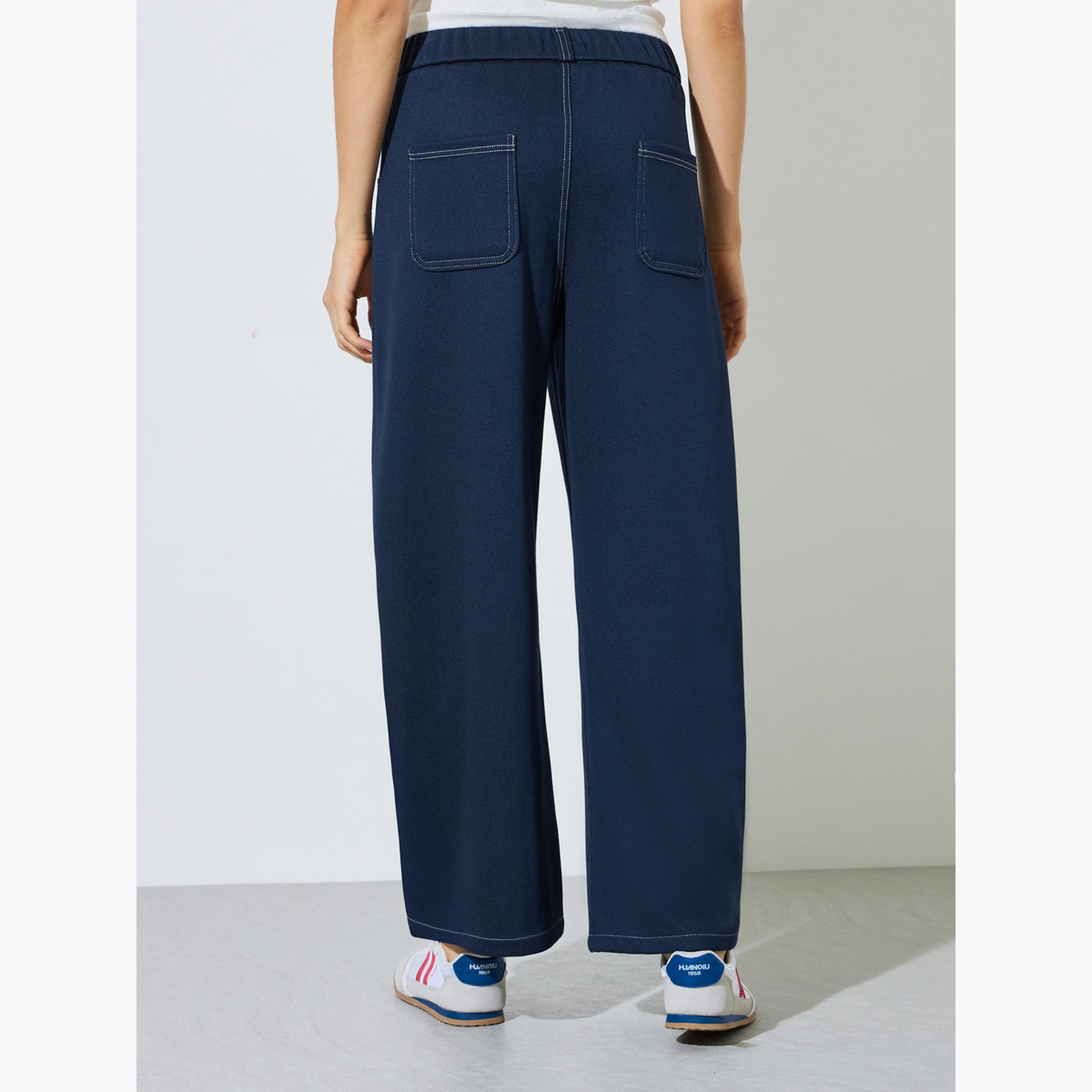 Styli Dark Blue Barrel Fit Paneled Jeans-women-clothing-bottoms-jeans-image-4