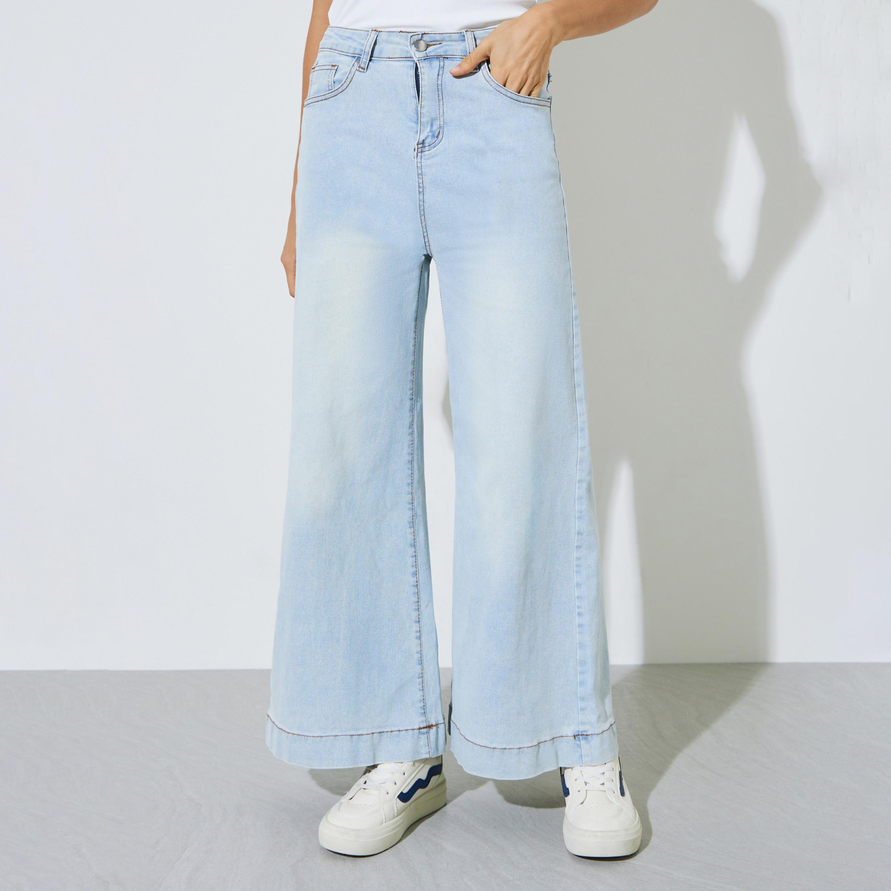 Styli Light Blue Wide Leg Faded Jeans-women-clothing-bottoms-jeans-image-1
