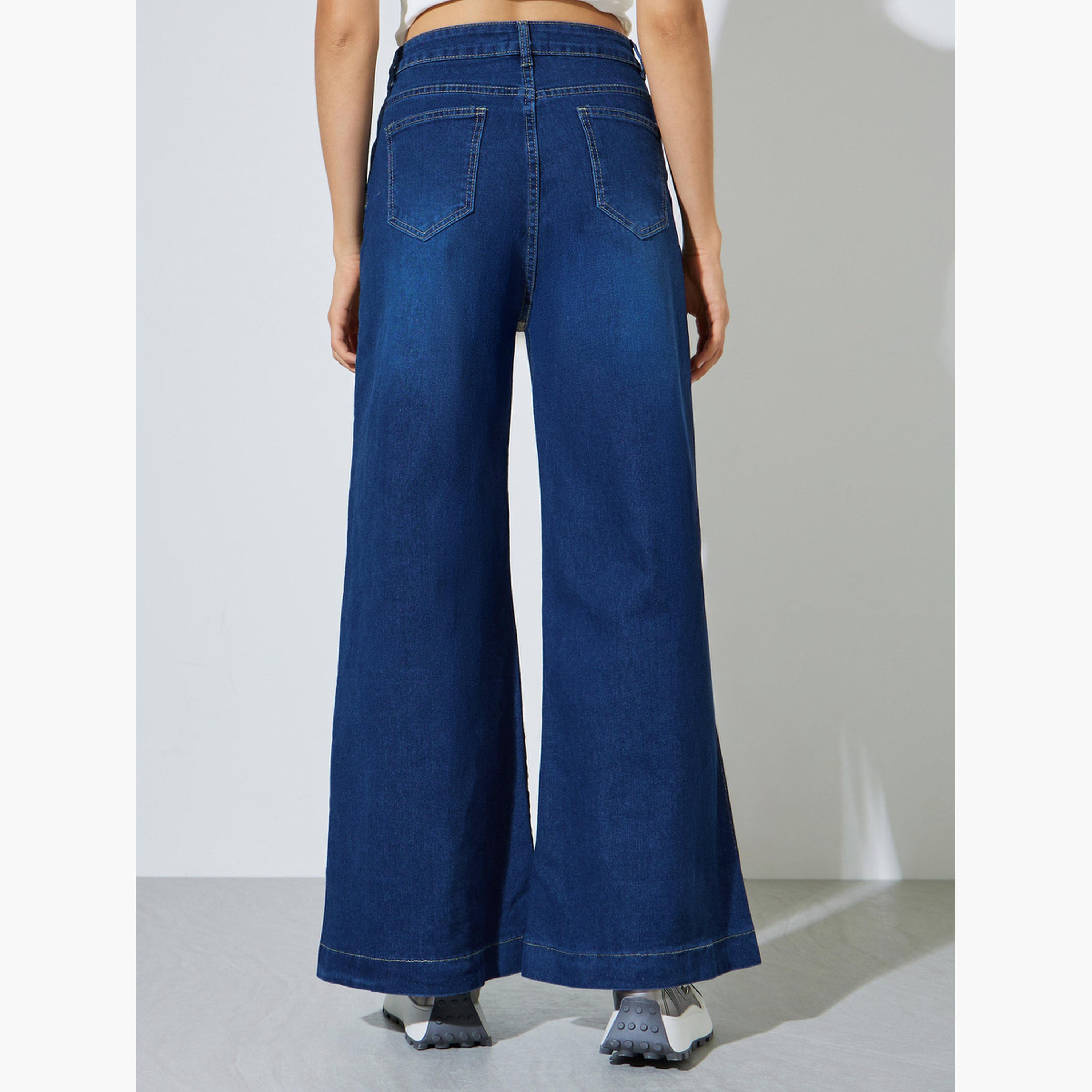 Styli Dark Blue Wide Leg Faded Jeans-women-clothing-bottoms-jeans-image-4