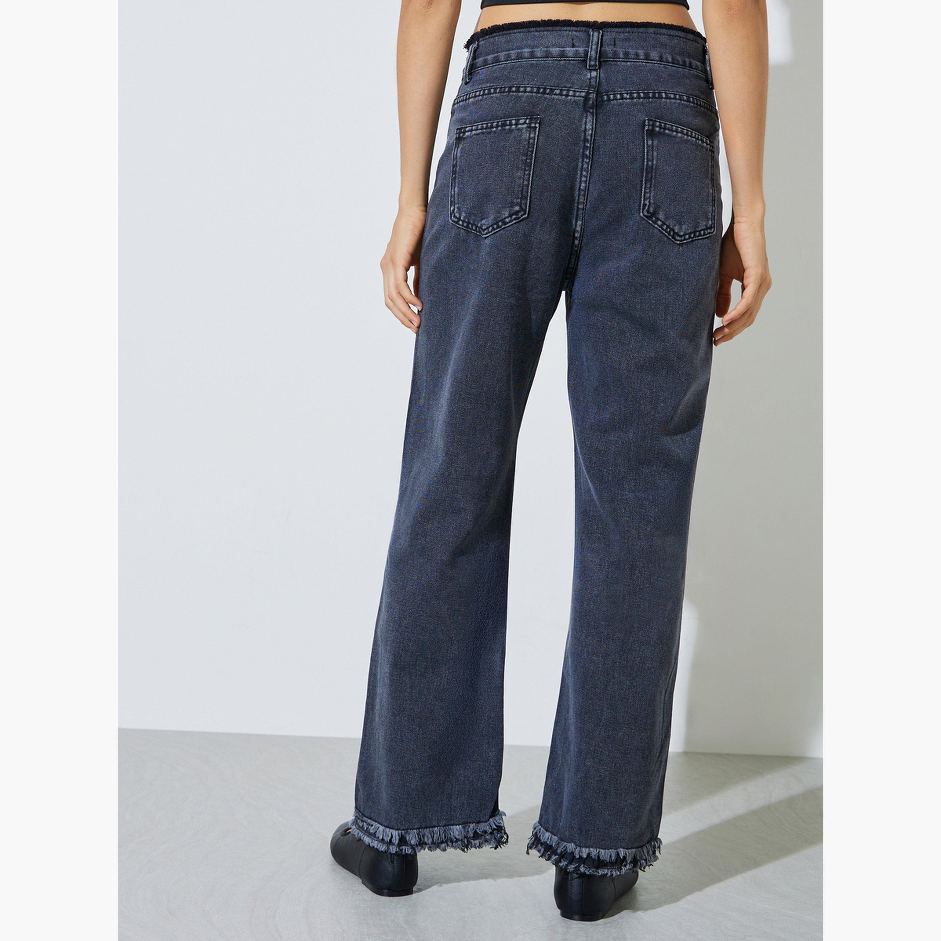 Styli Charcoal Wide Leg Jeans with Frayed Raw-Edge-women-clothing-bottoms-jeans-image-4
