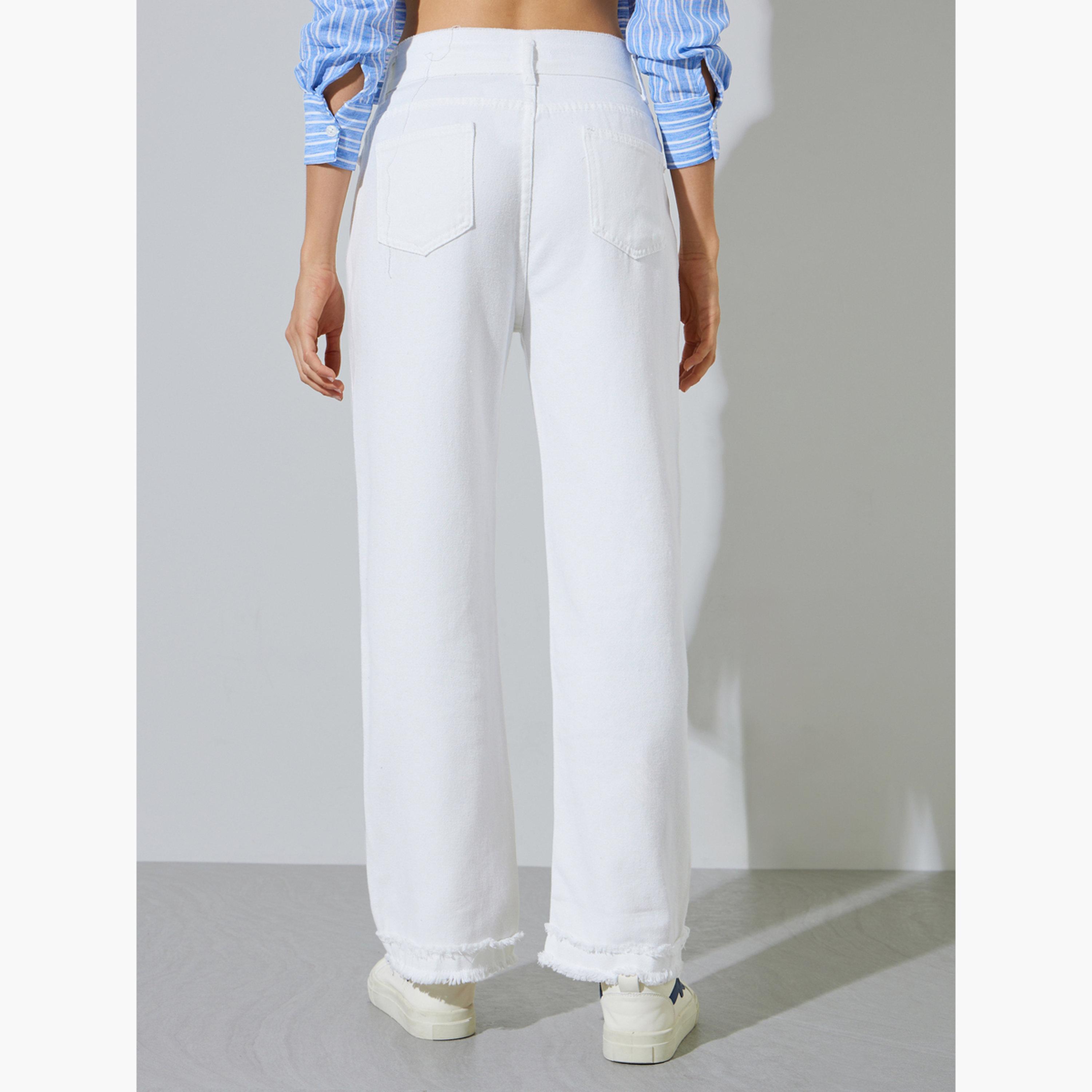 Styli Off White Wide Leg Jeans with Frayed Raw-Edge-women-clothing-bottoms-jeans-image-4