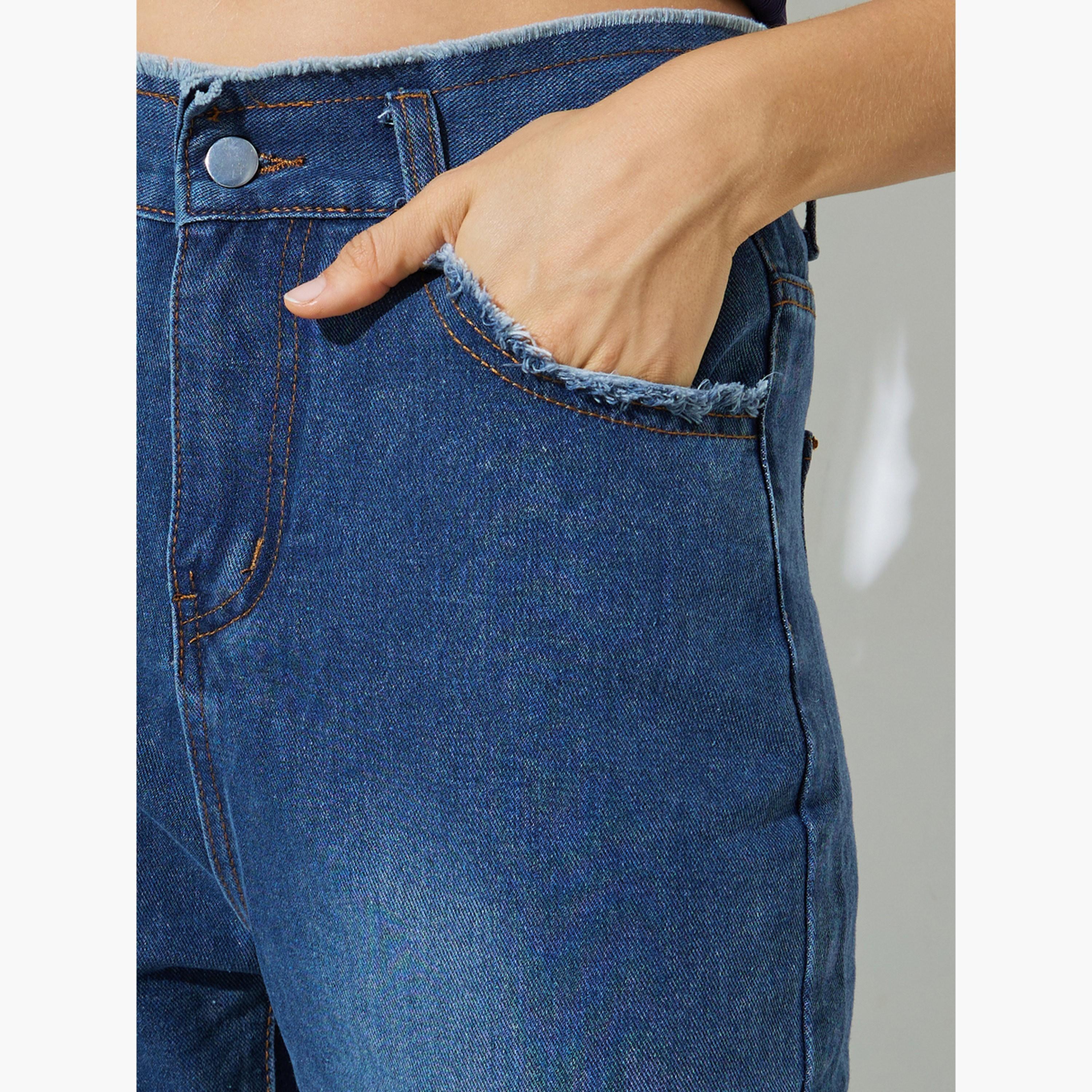 Styli Blue Wide Leg Jeans with Frayed Raw-Edge-women-clothing-bottoms-jeans-image-3