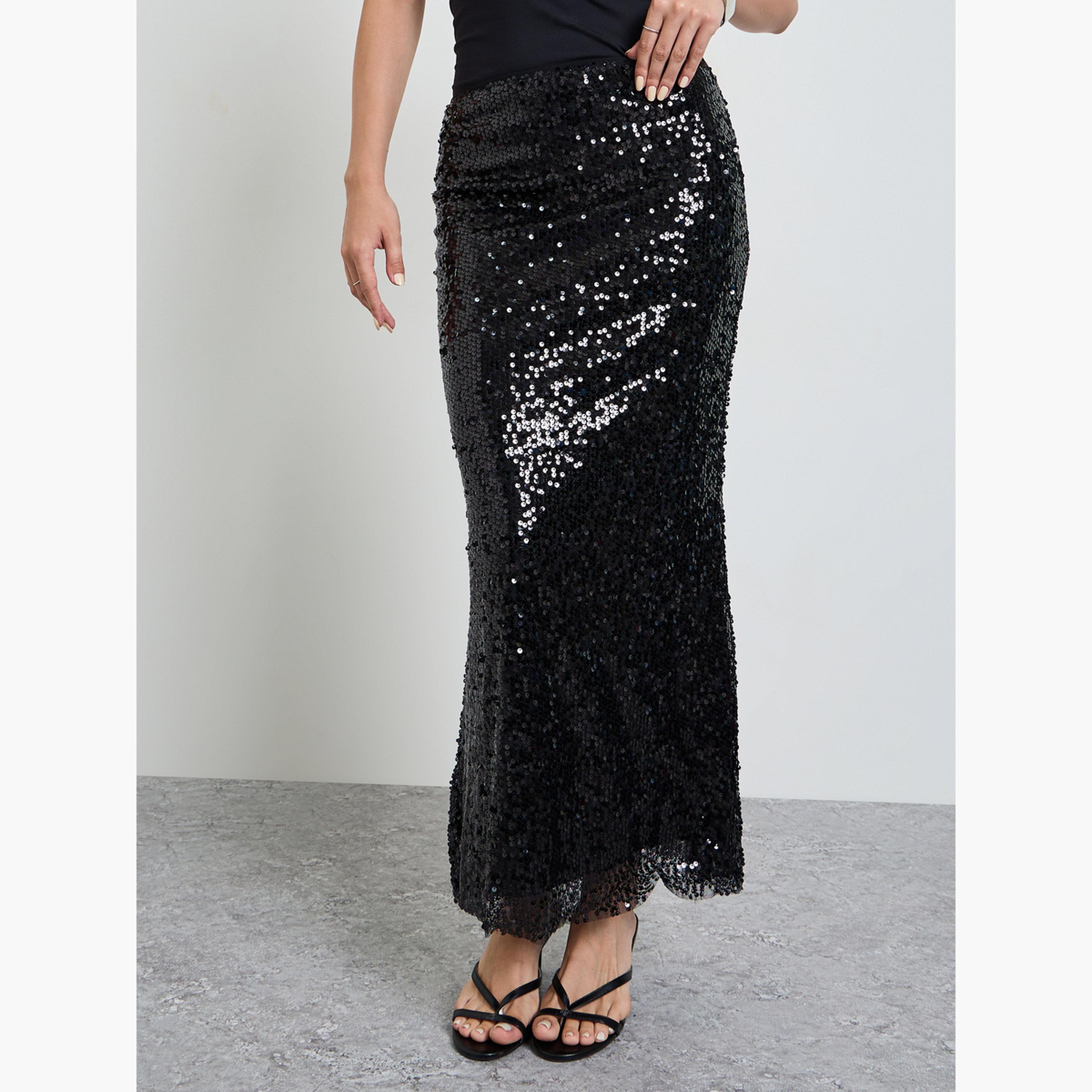 Take Two Black Sequin Pencil Maxi Skirt-women-clothing-bottoms-skirts-image-1