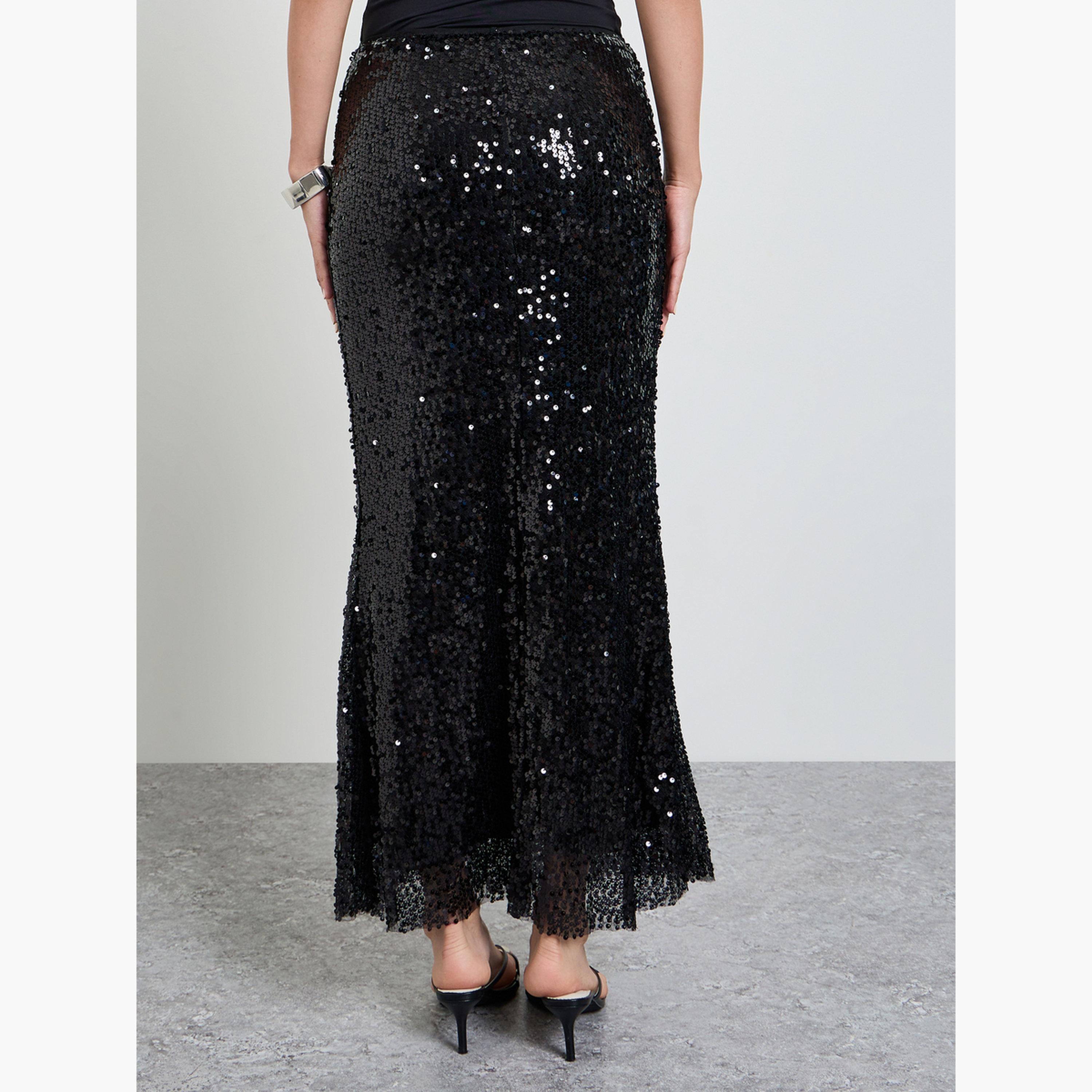 Take Two Black Sequin Pencil Maxi Skirt-women-clothing-bottoms-skirts-image-4