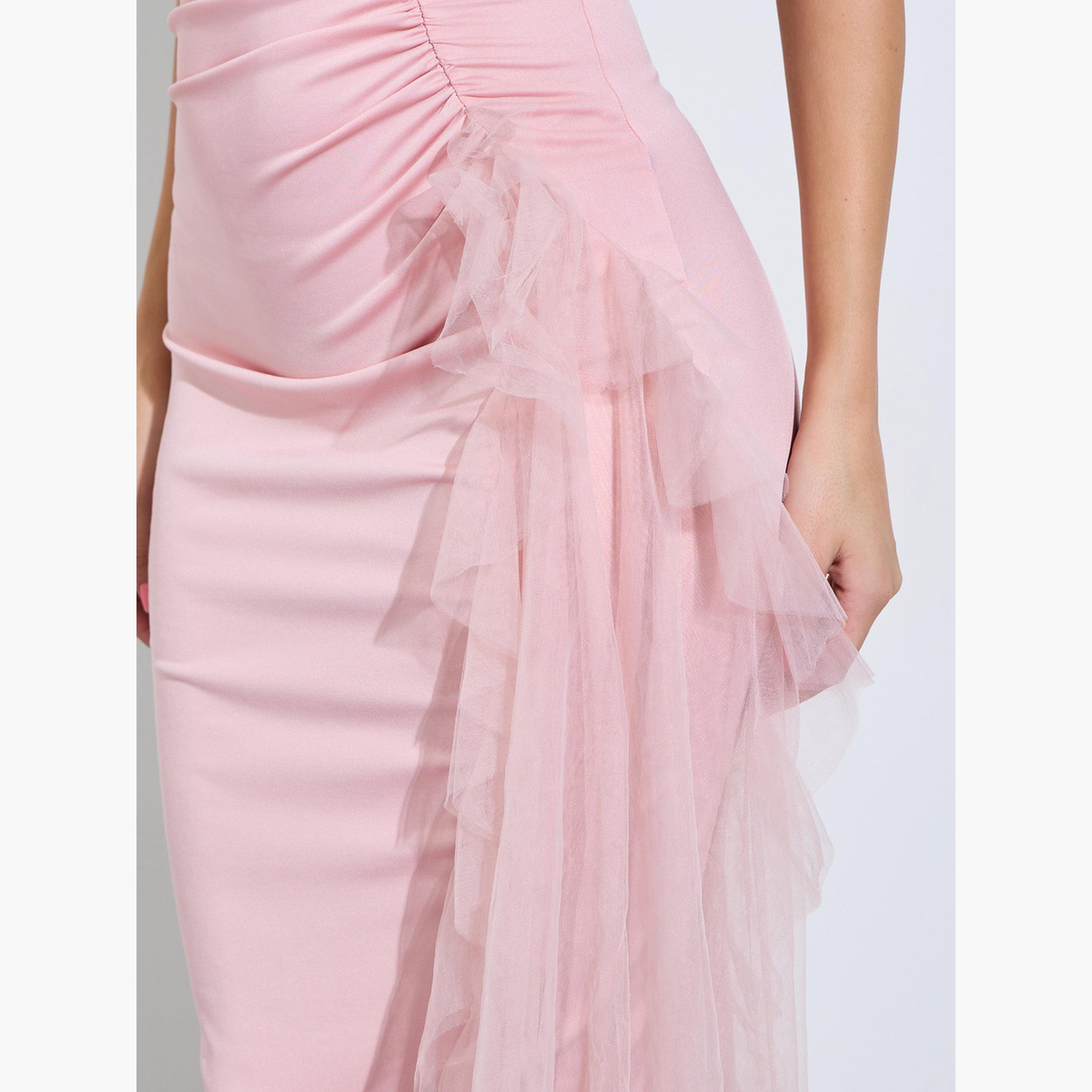 فستان ميدي ضيق بتفاصيل تول-women-clothing-dresses-image-5