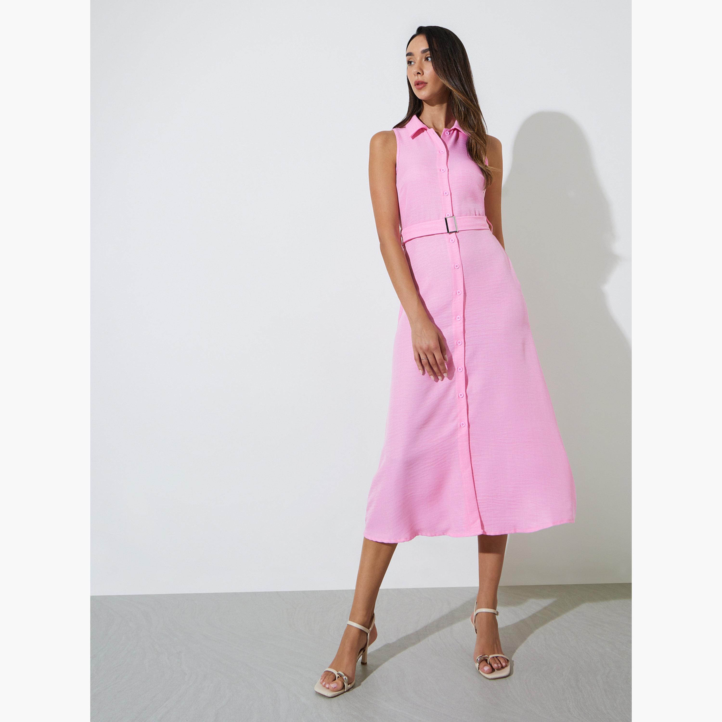 فستان ميدي قميص بلا أكمام مع حزام-women-clothing-dresses-image-2